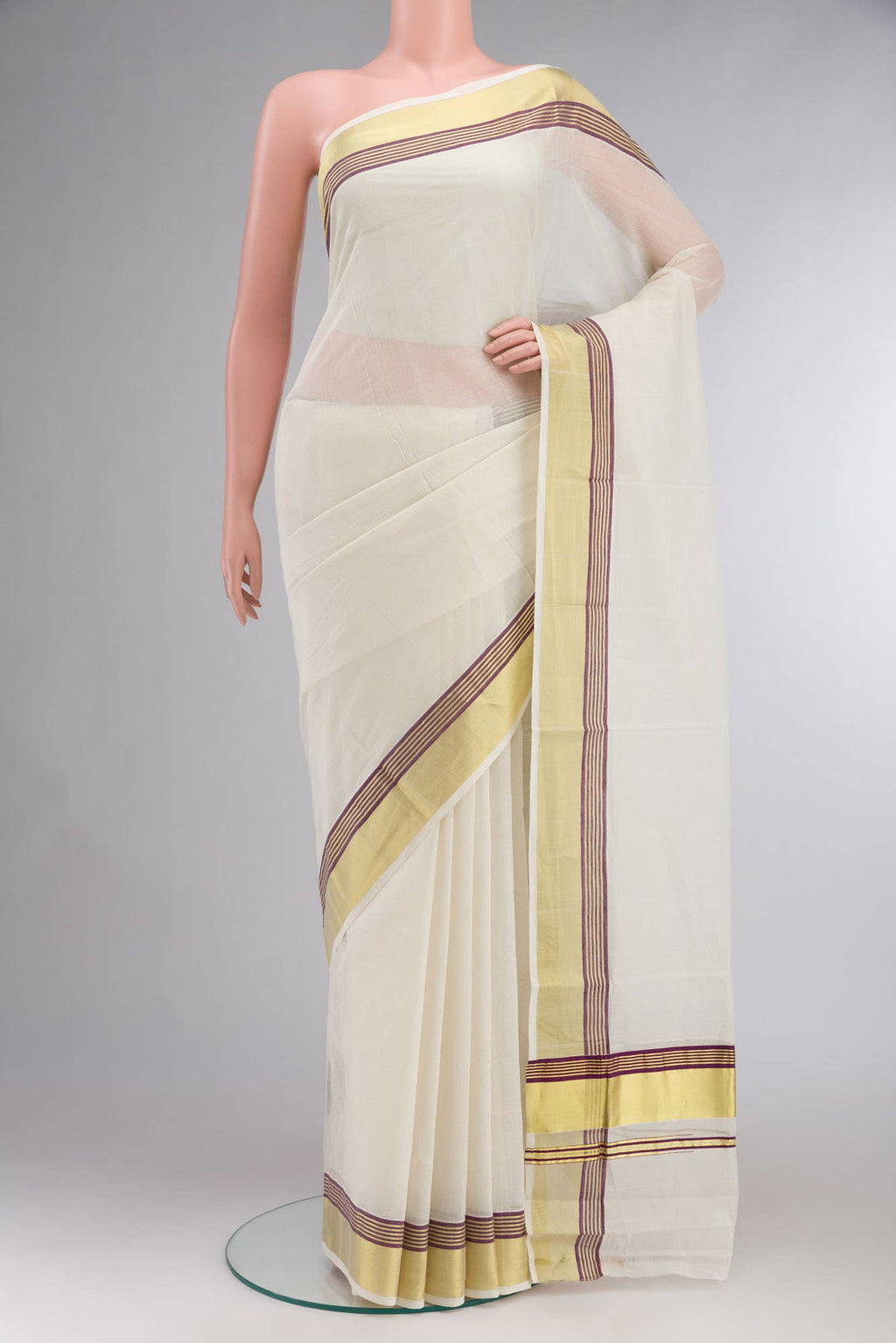 Off White Kerala Cotton Saree