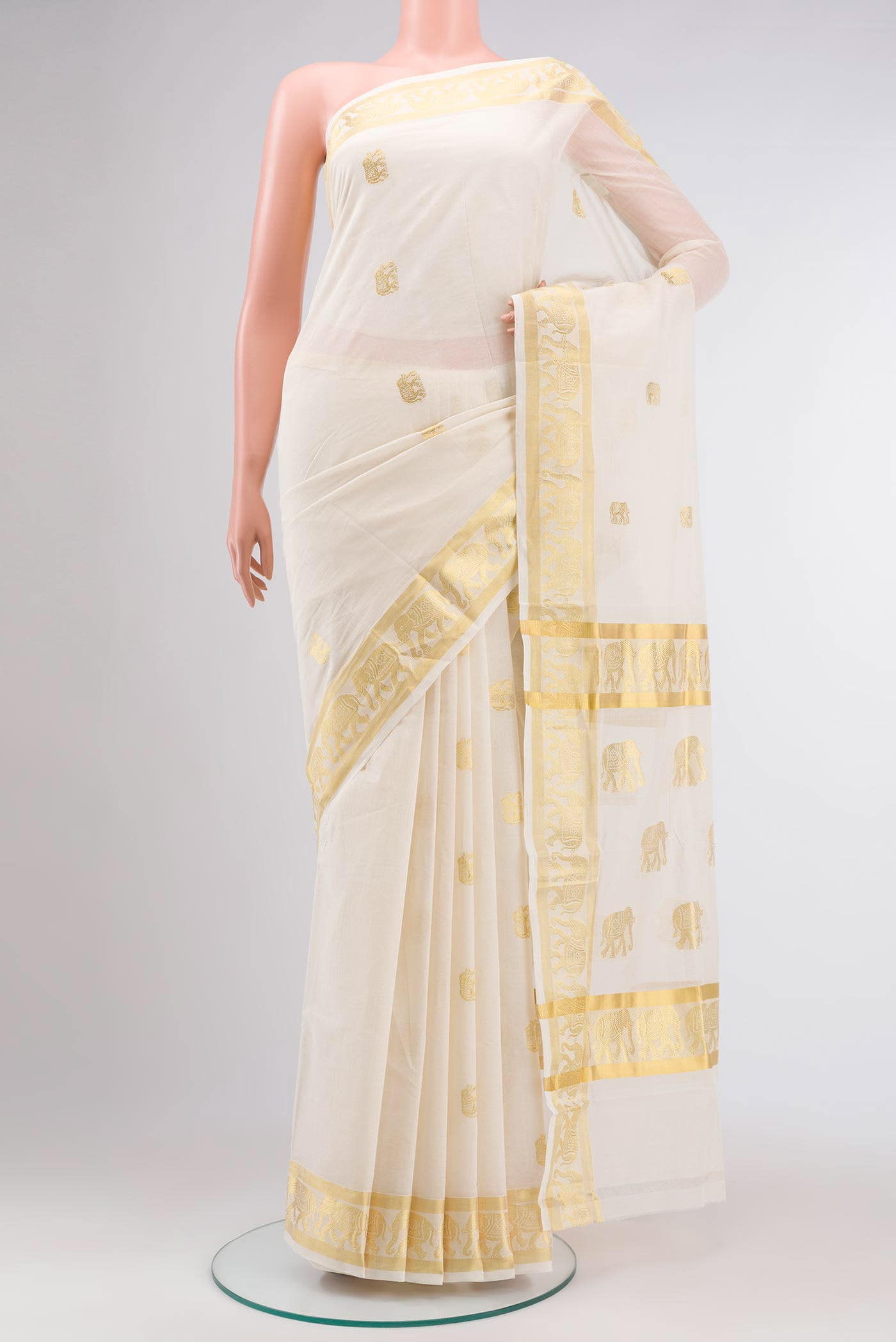 Off White Kerala Cotton Saree