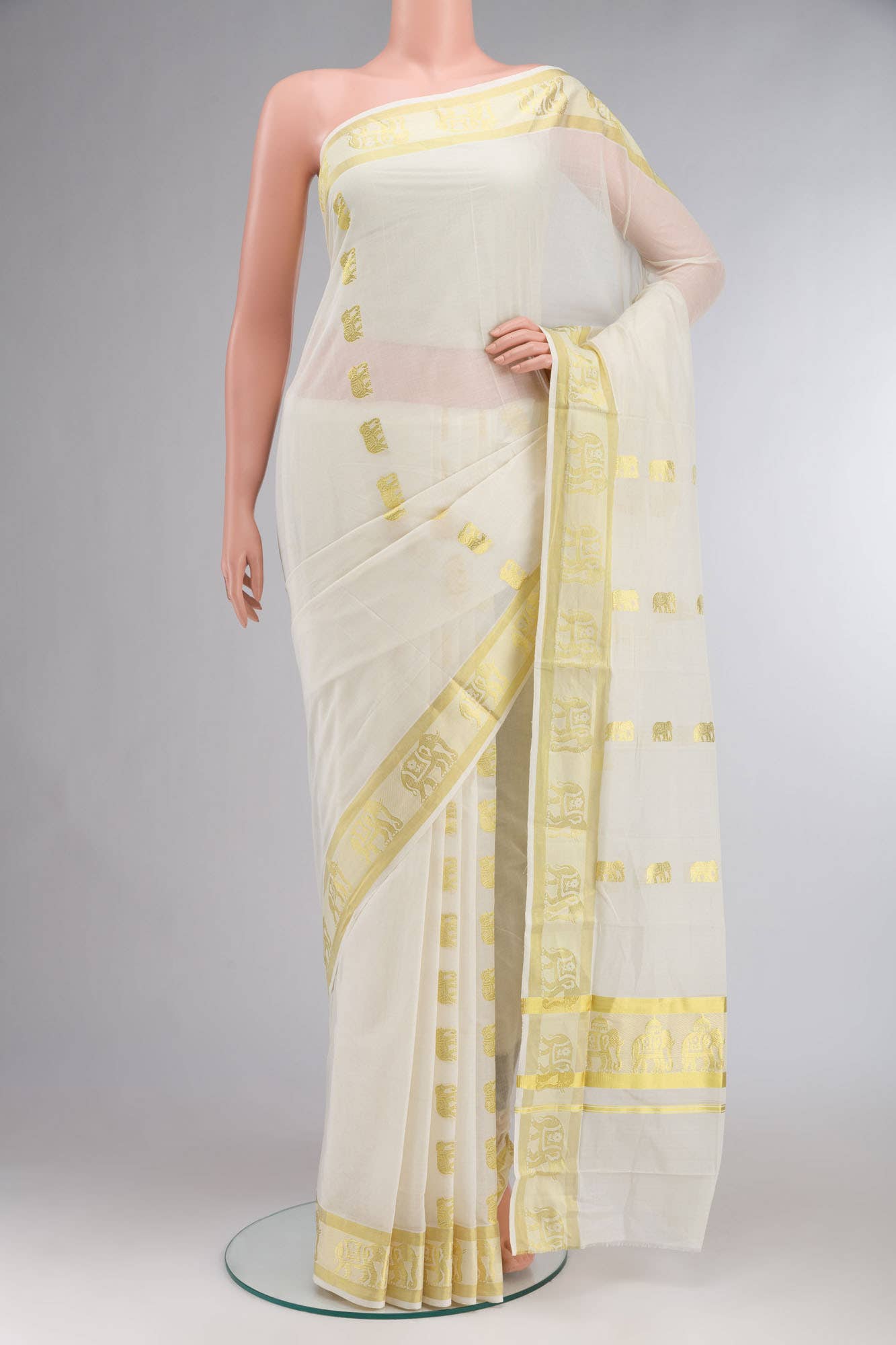 Off White Kerala Cotton Saree