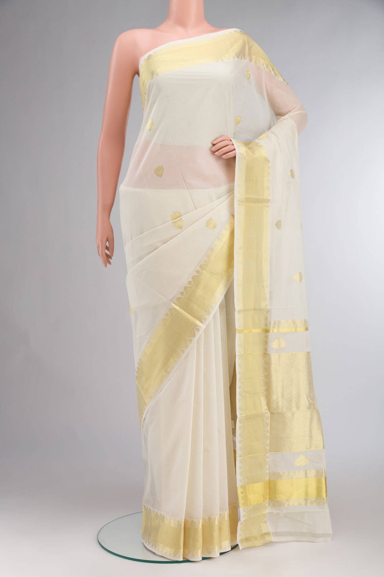 Off White Kerala Cotton Saree