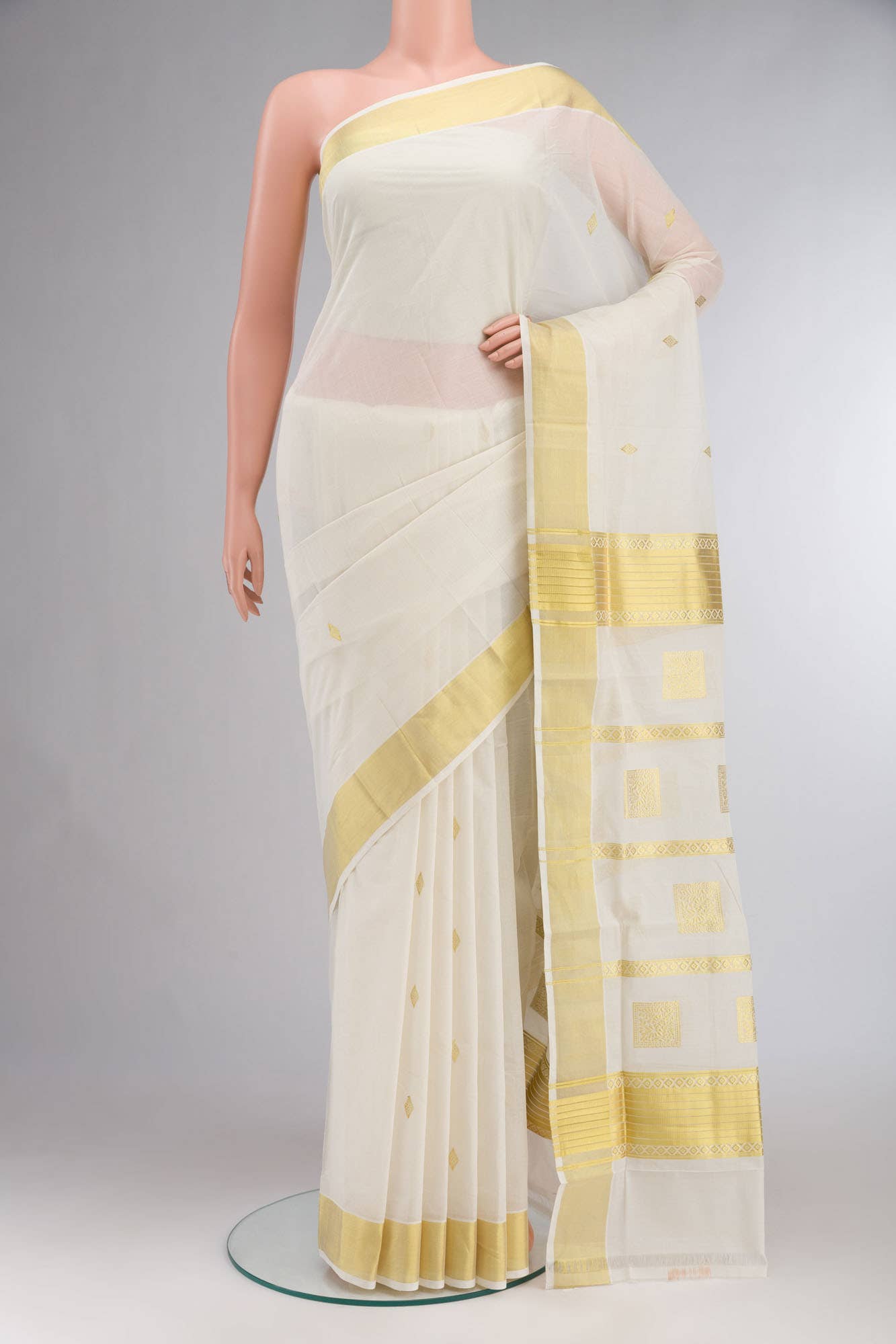 Off White Kerala Cotton Saree