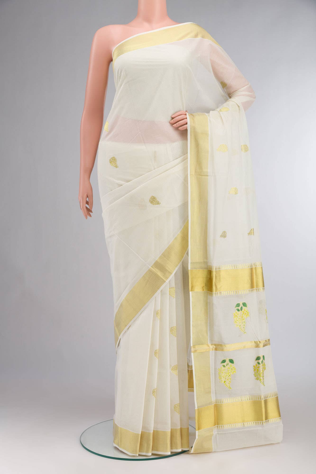 Off White Kerala Cotton Saree
