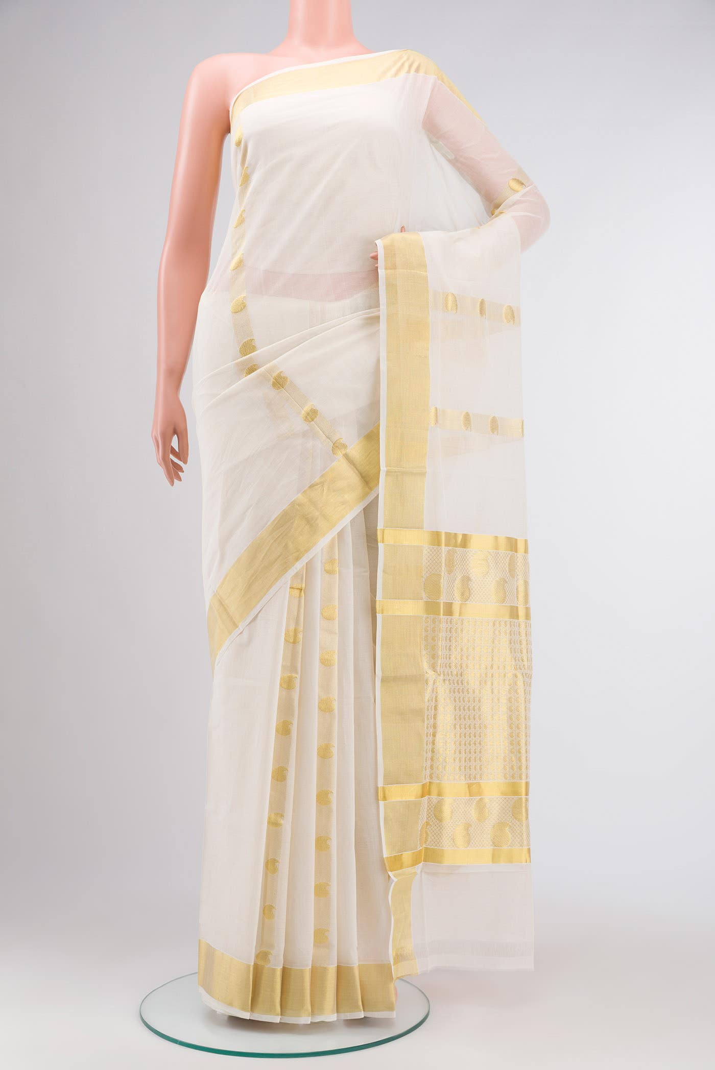 Off White Kerala Cotton Saree