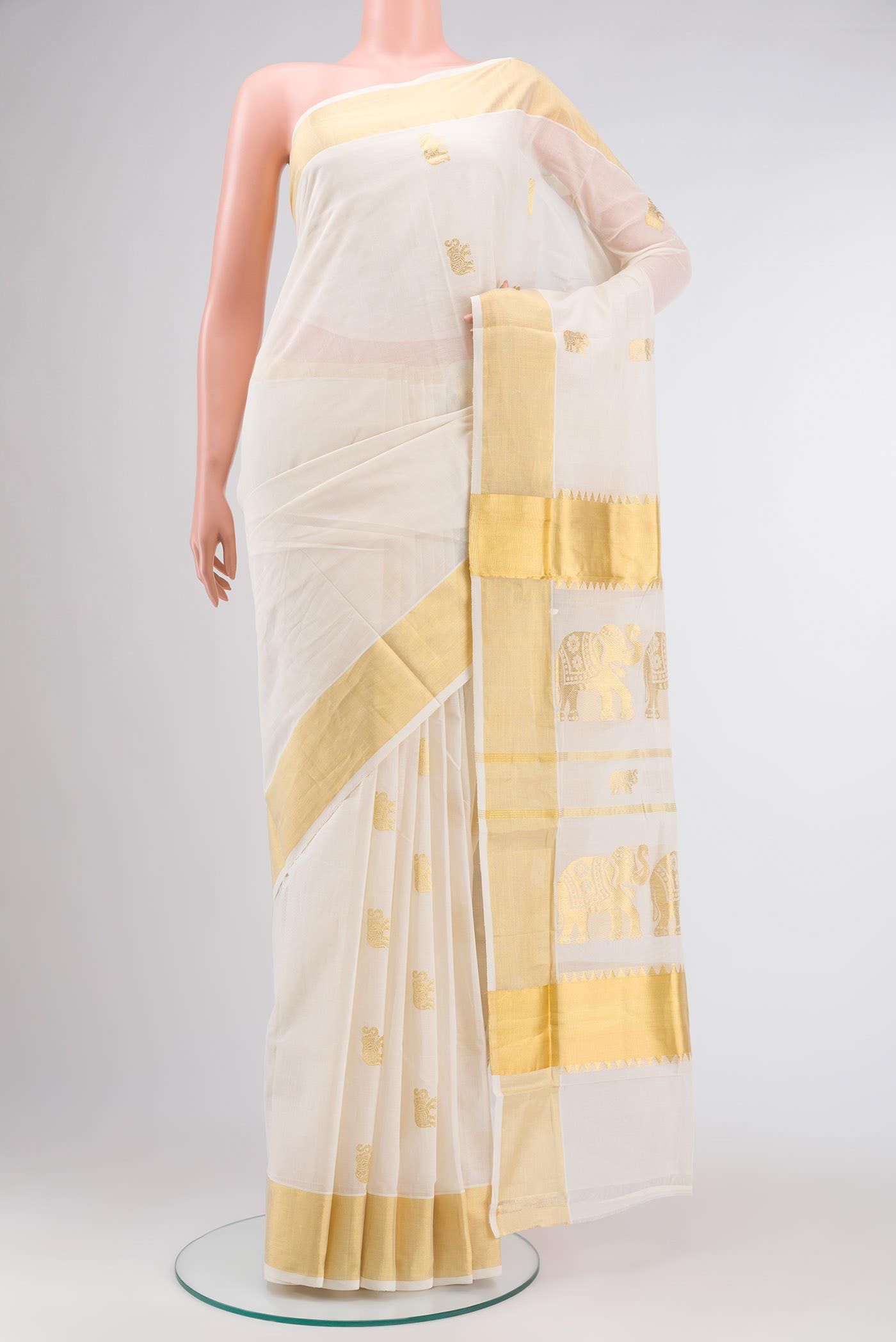 Off White Kerala Cotton Saree