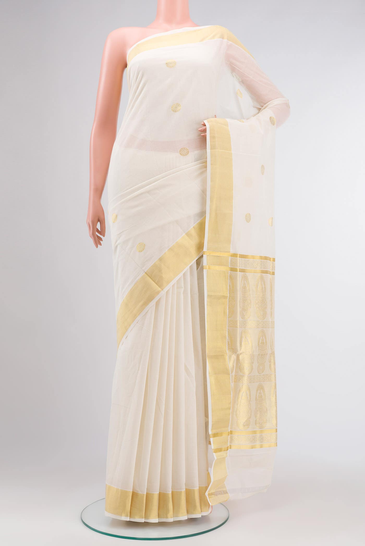 Off White Kerala Cotton Saree