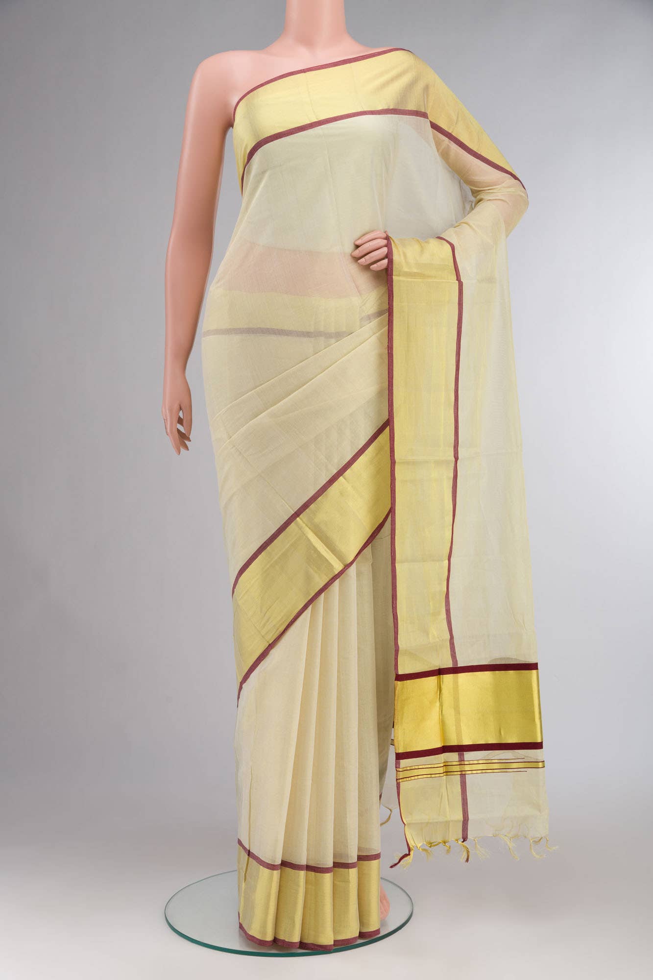 Cream with Gold Dual Tone Kerala Cotton Saree