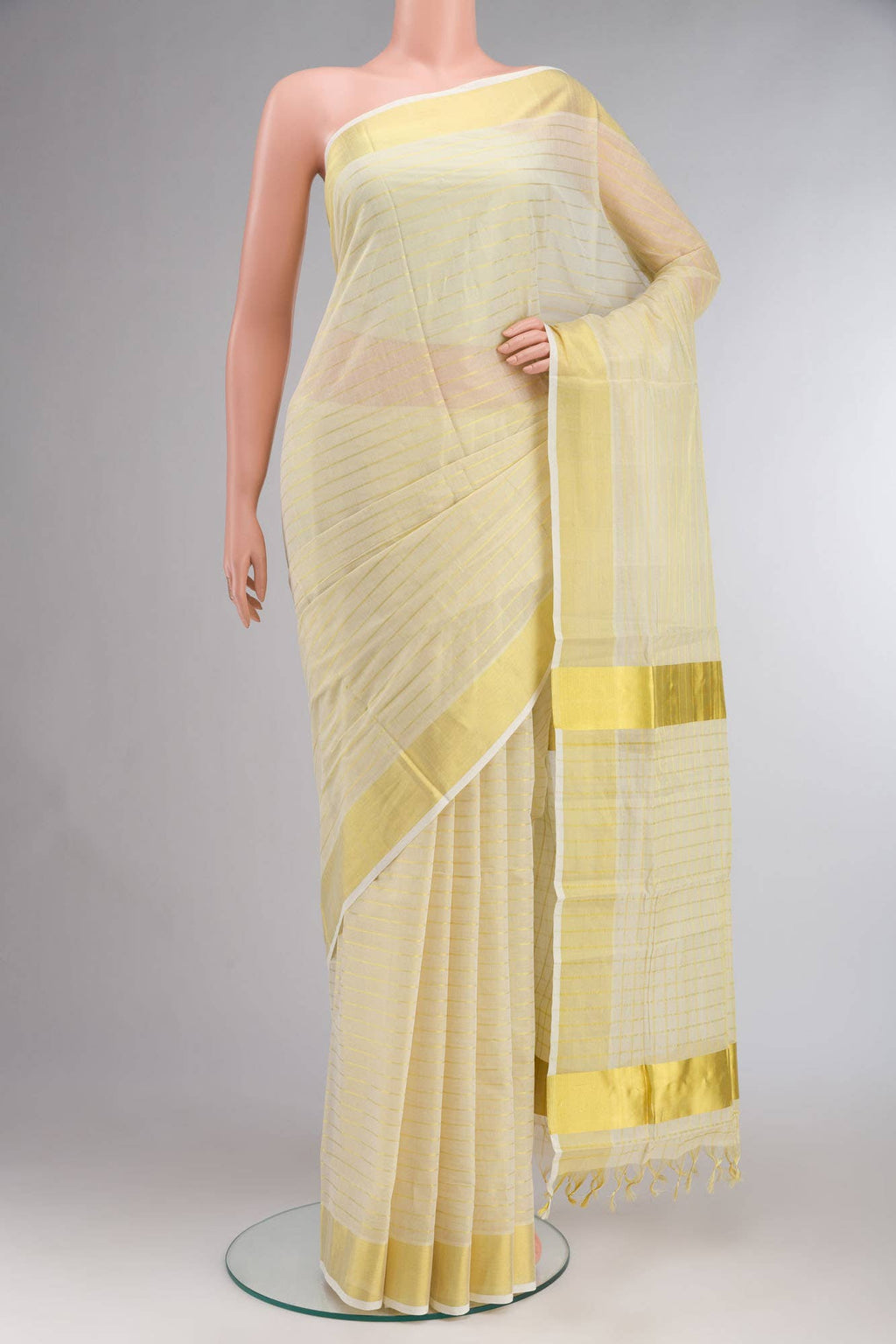 Cream with Gold Dual Tone Kerala Cotton Saree