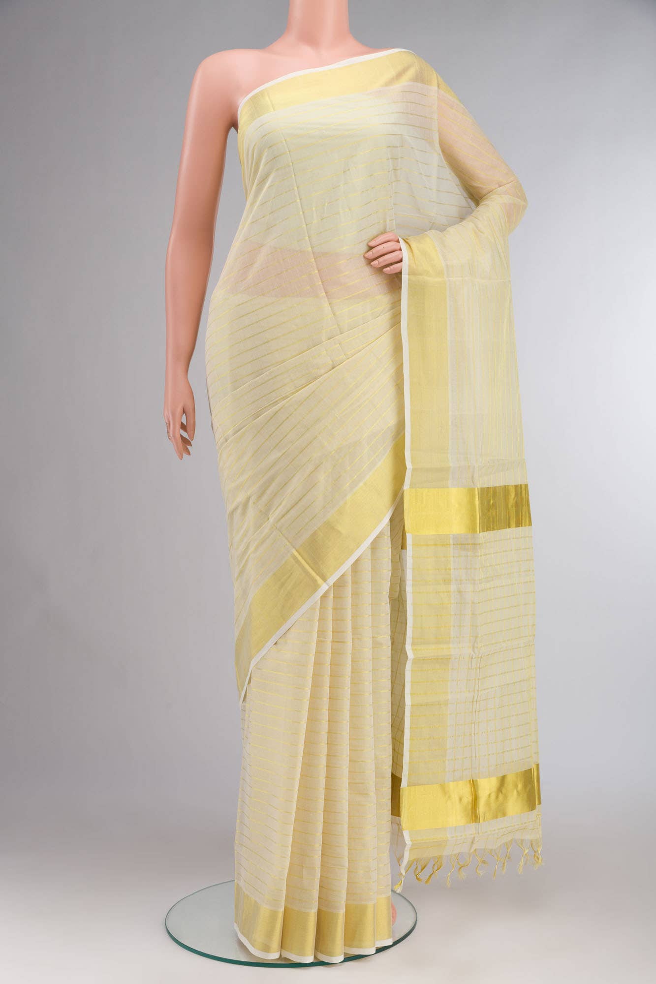 Cream with Gold Dual Tone Kerala Cotton Saree