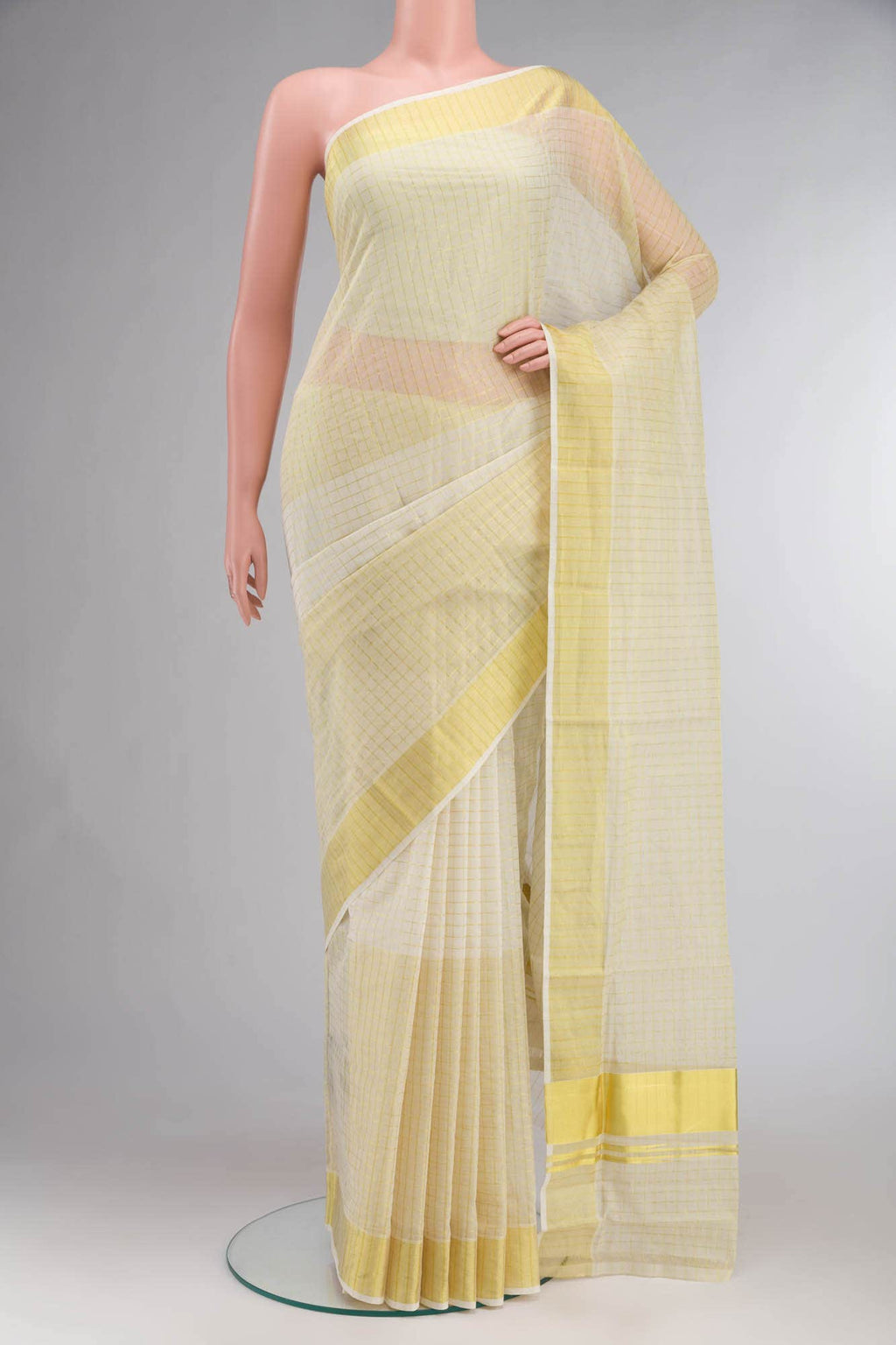 Cream with Gold Dual Tone Kerala Cotton Saree