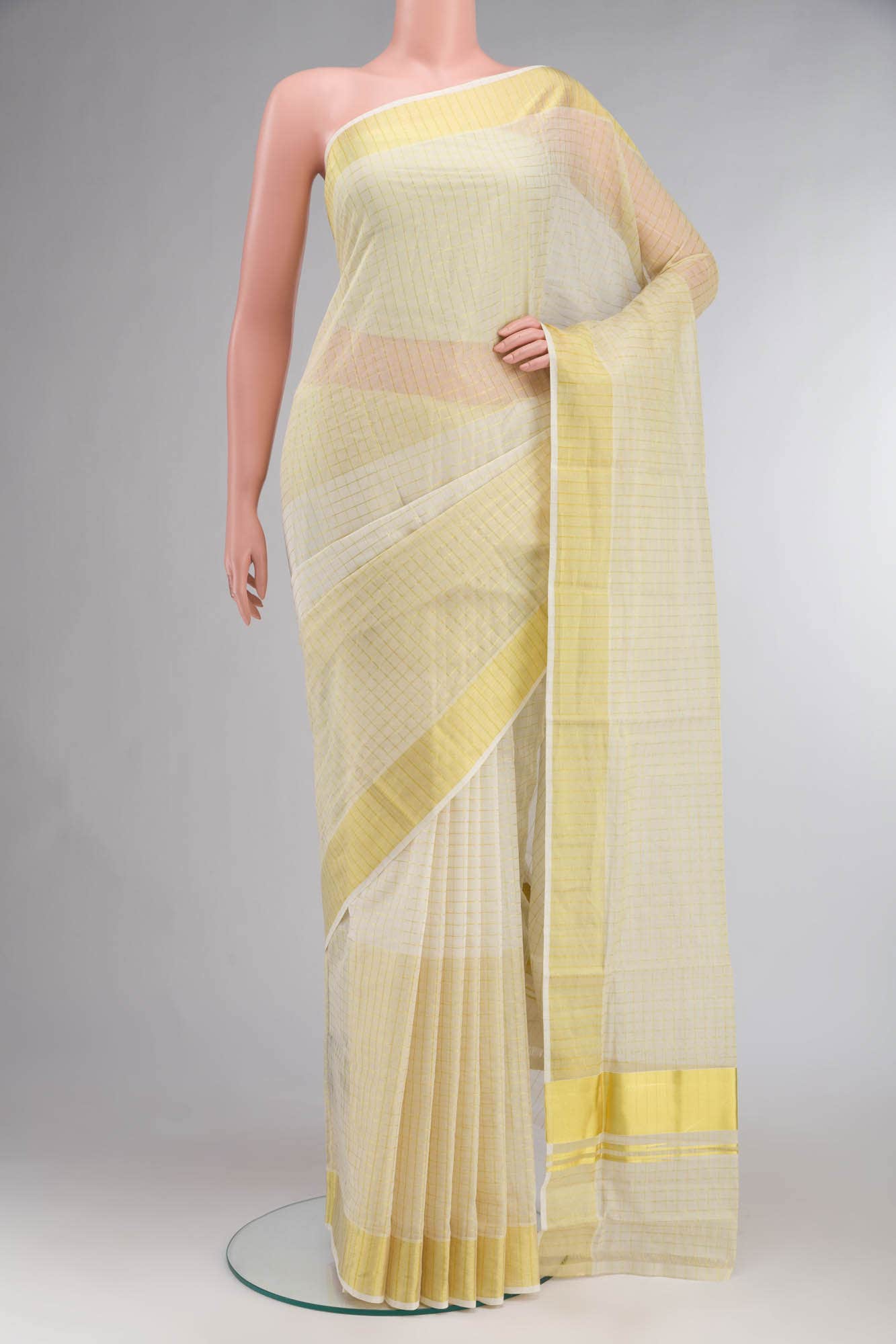 Cream with Gold Dual Tone Kerala Cotton Saree