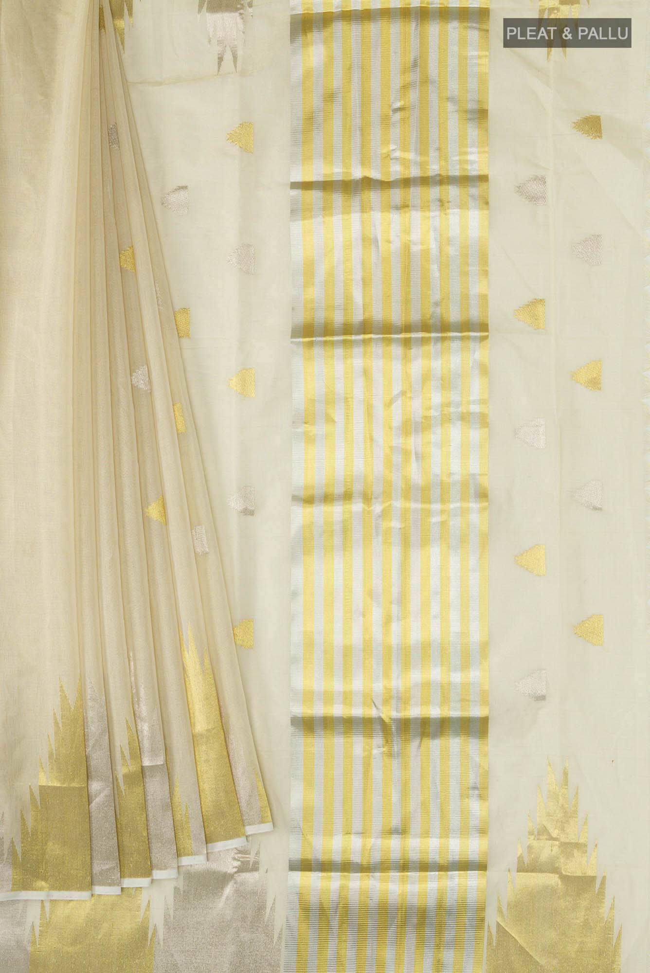 Cream with Gold Dual Tone Kerala Cotton Saree
