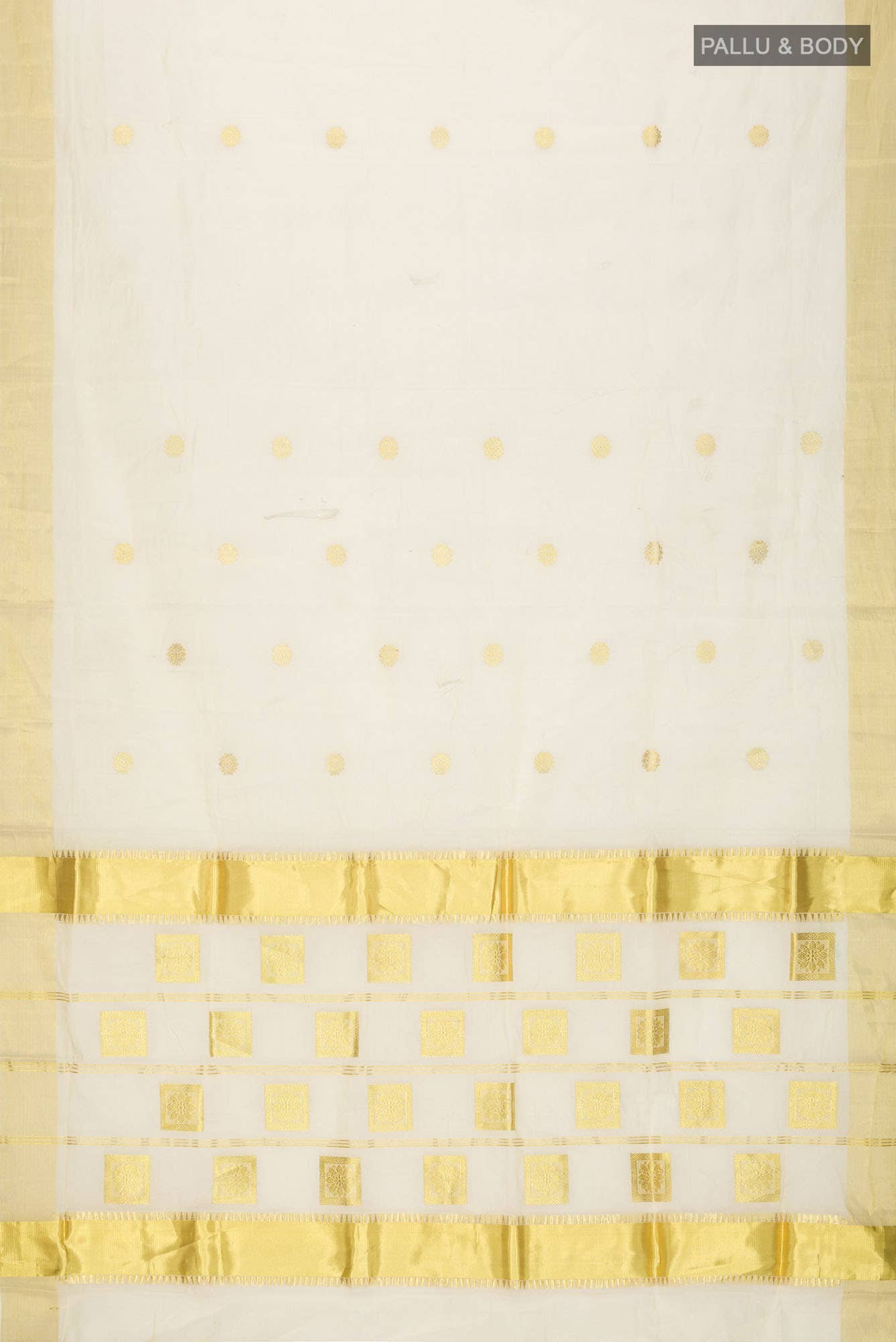 Cream with Gold Dual Tone Kerala Cotton Saree