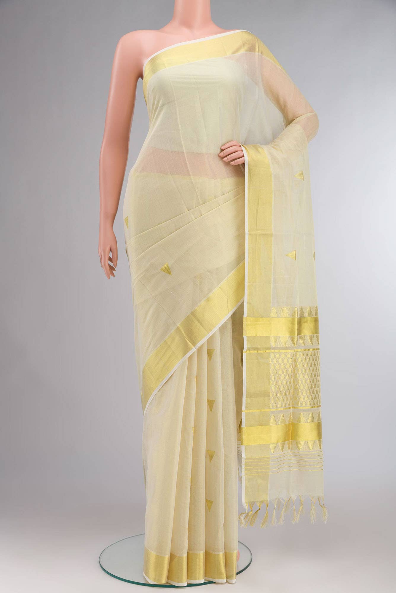 Cream with Gold Dual Tone Kerala Cotton Saree