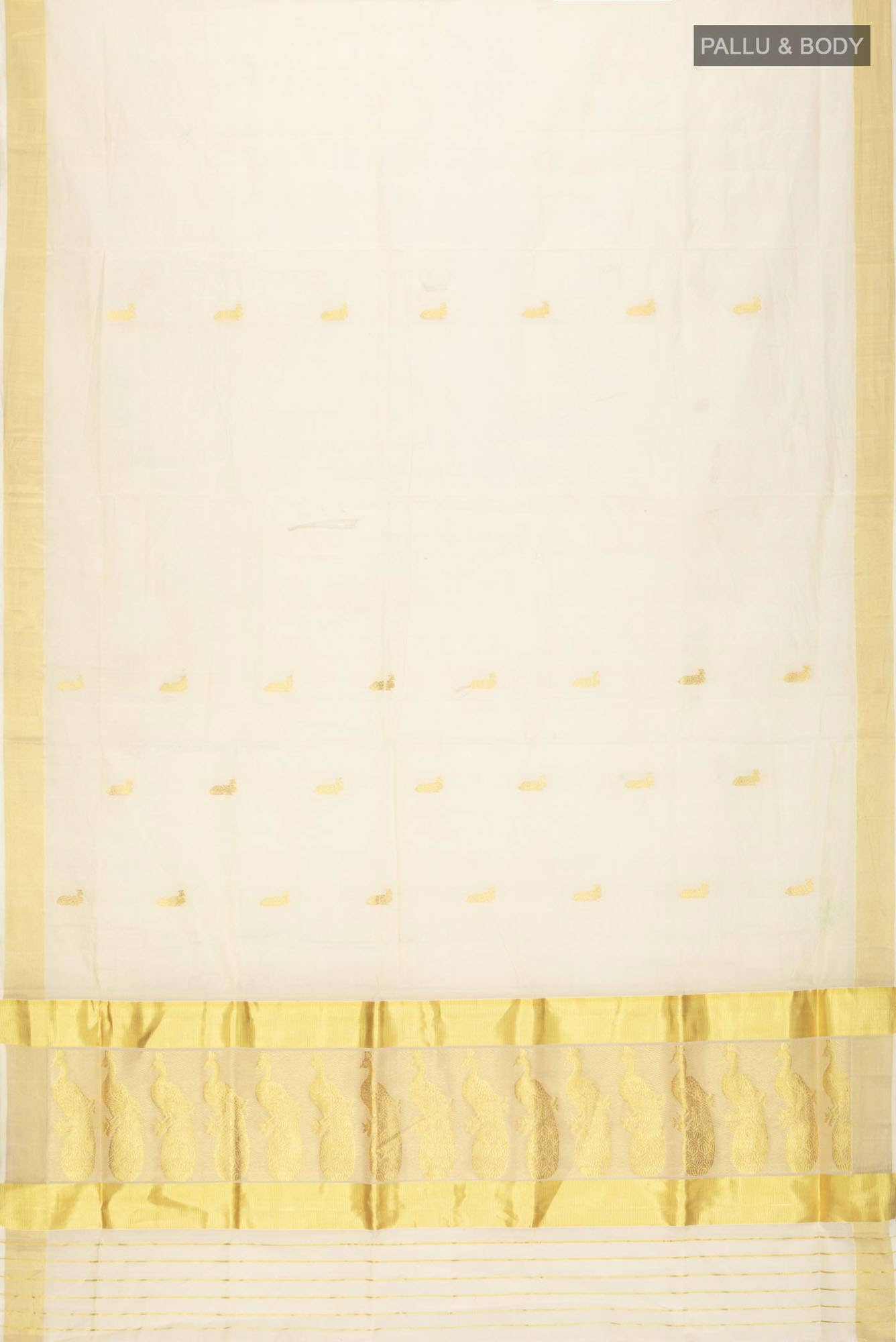 Cream with Gold Dual Tone Kerala Cotton Saree
