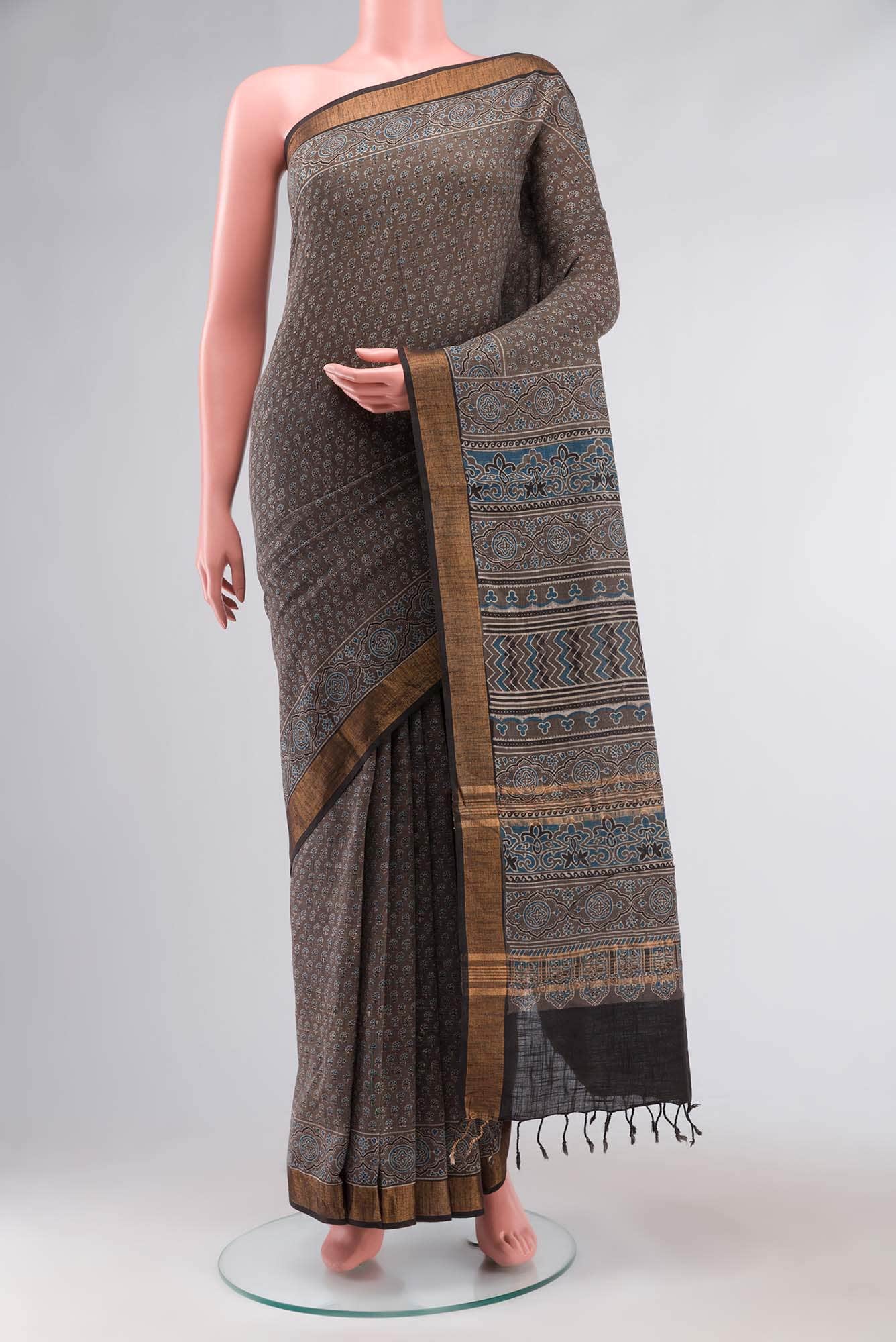 Grey Linen Cotton Saree