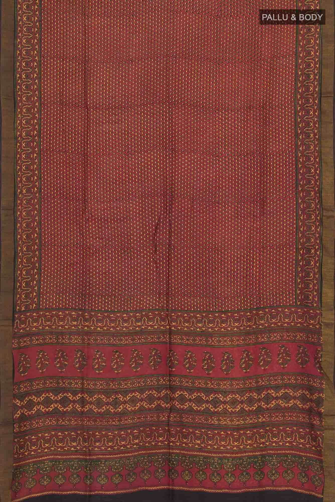 Maroon Tussar Silk Saree