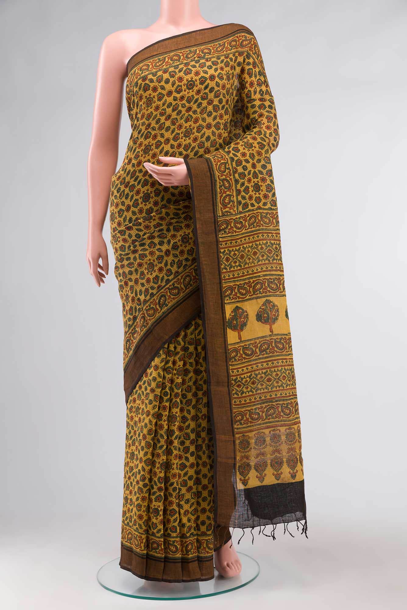 Yellow Linen Cotton Saree
