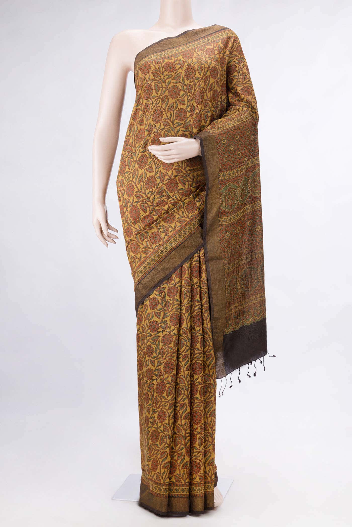 Mustard Dual Tone Tussar Silk Saree