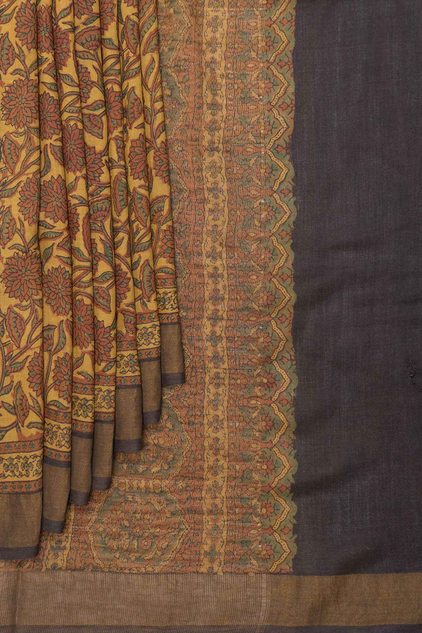 Mustard Dual Tone Tussar Silk Saree