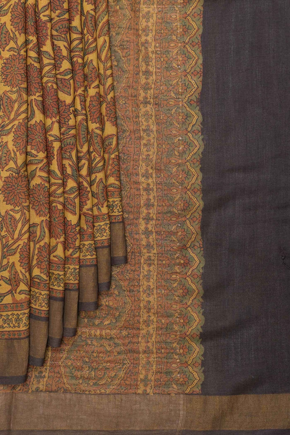 Mustard Dual Tone Tussar Silk Saree