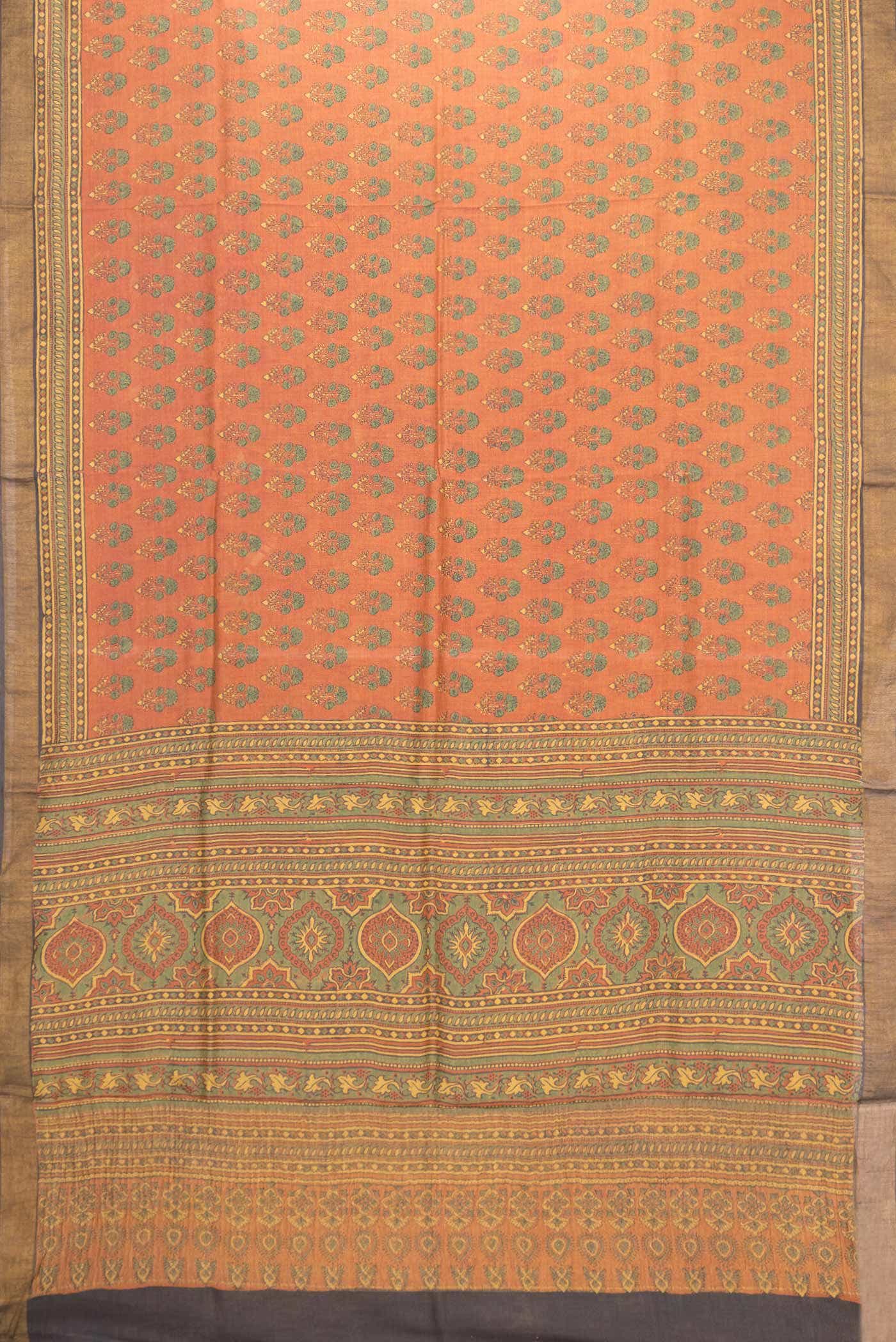 Brick Orange Dual Tone Tussar Silk Saree