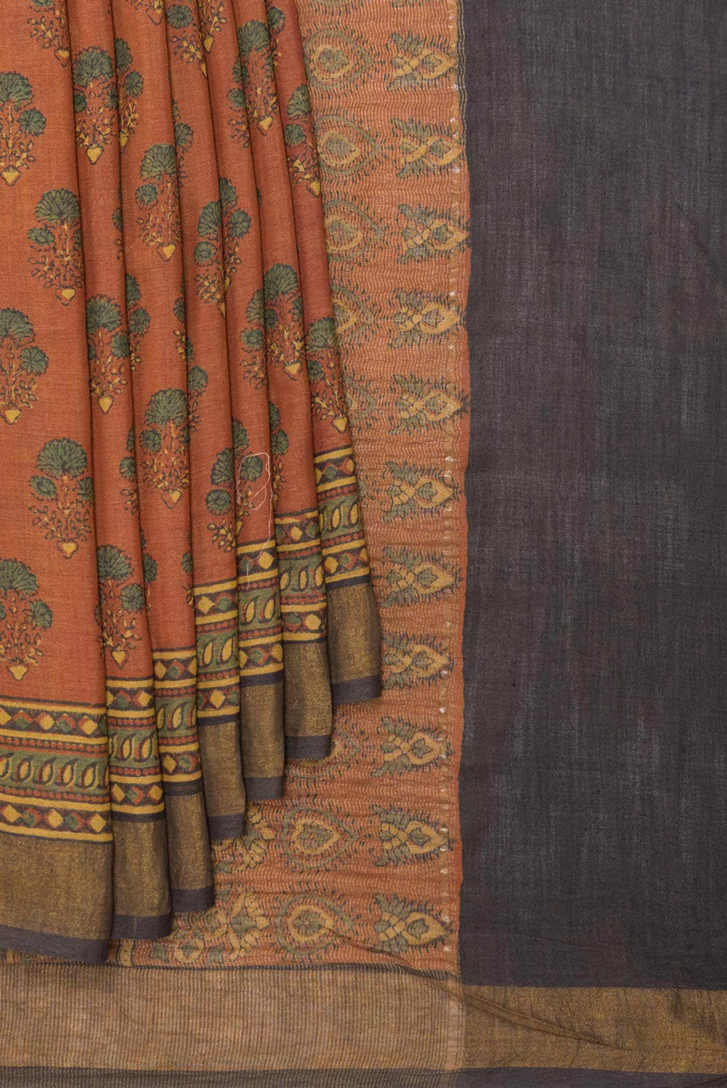 Brick Orange Dual Tone Tussar Silk Saree