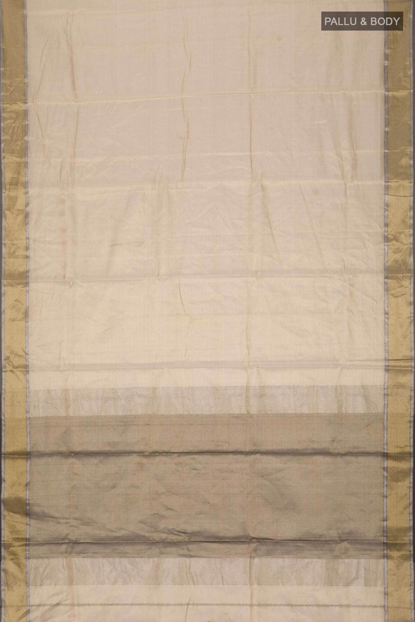 Beige Maheshwari Tissue Silk Cotton Saree