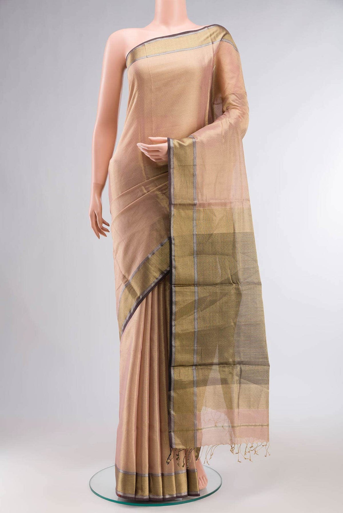 Rose Gold Maheshwari Silk Saree