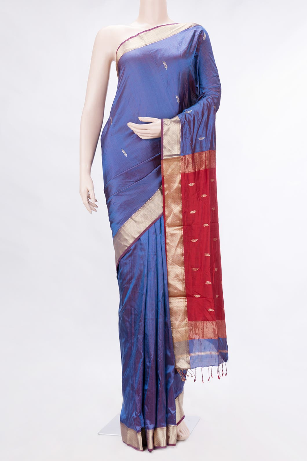 Peacock Blue Dual Tone Banarasi Silk Saree