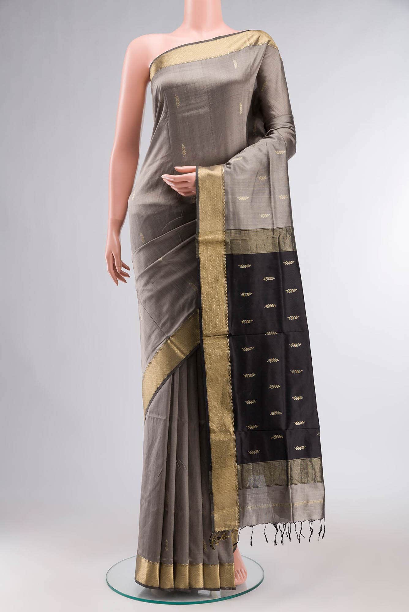 Grey Maheshwari Silk Saree