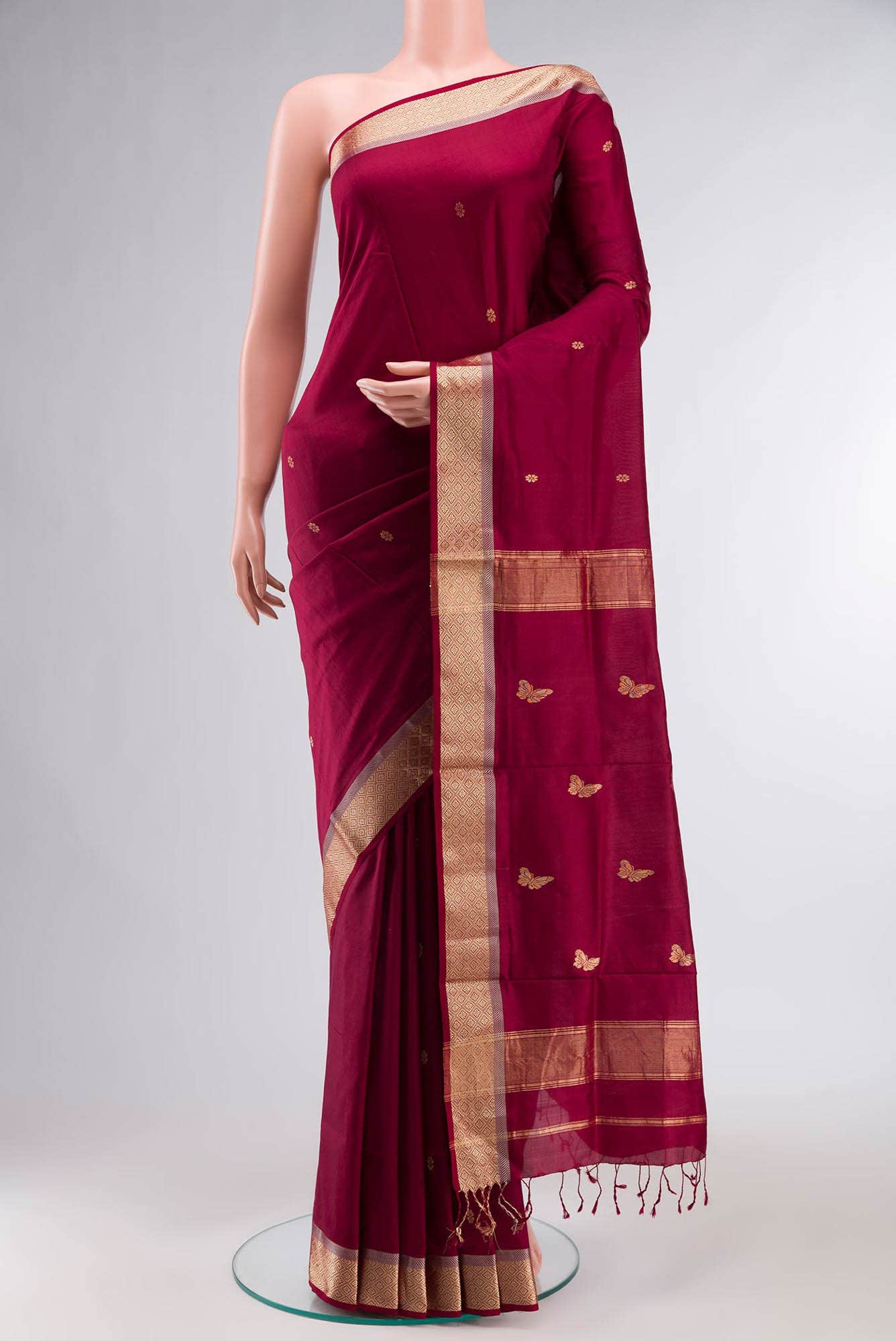Maroon Maheshwari Silk Saree