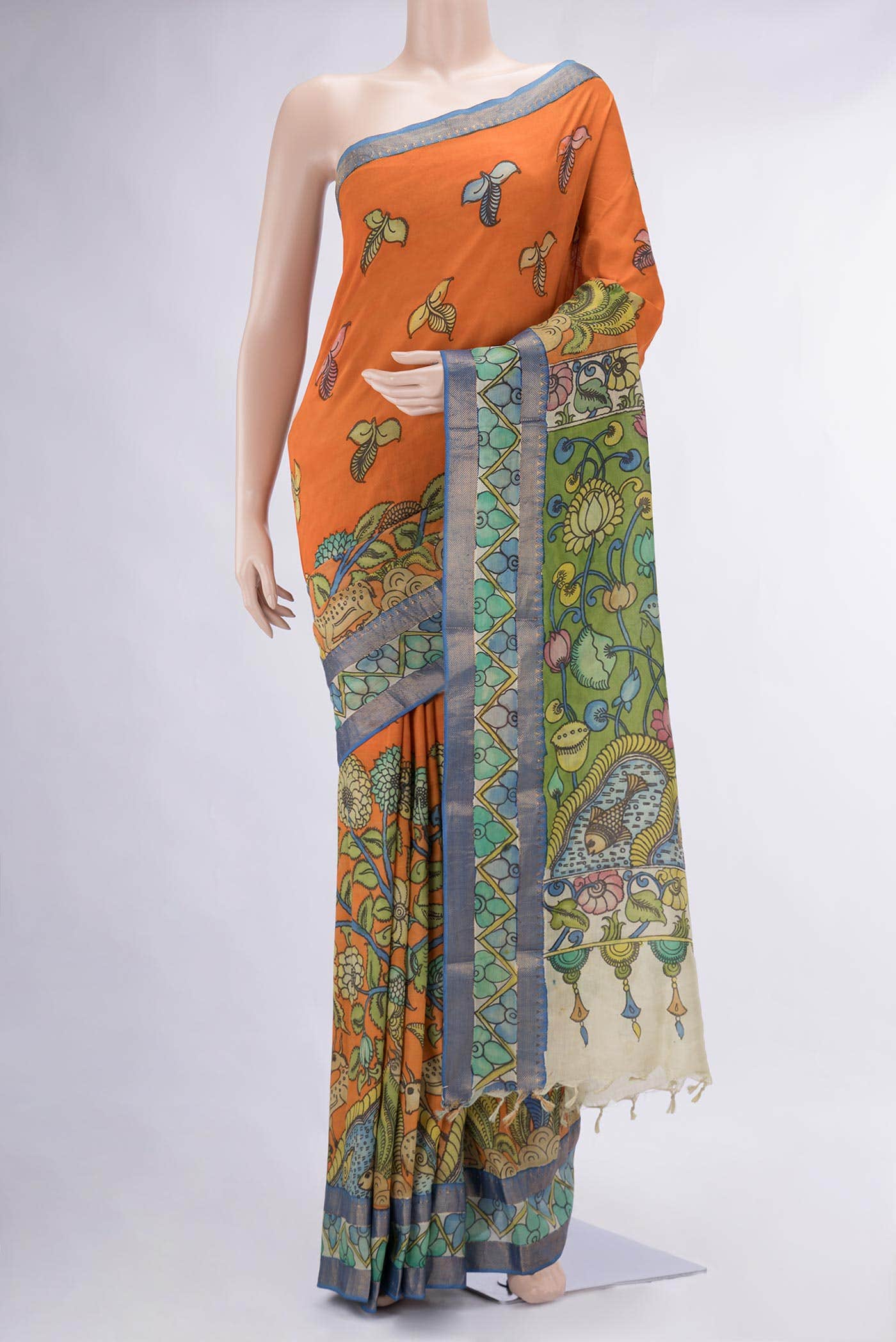 Orange Tussar Silk Saree