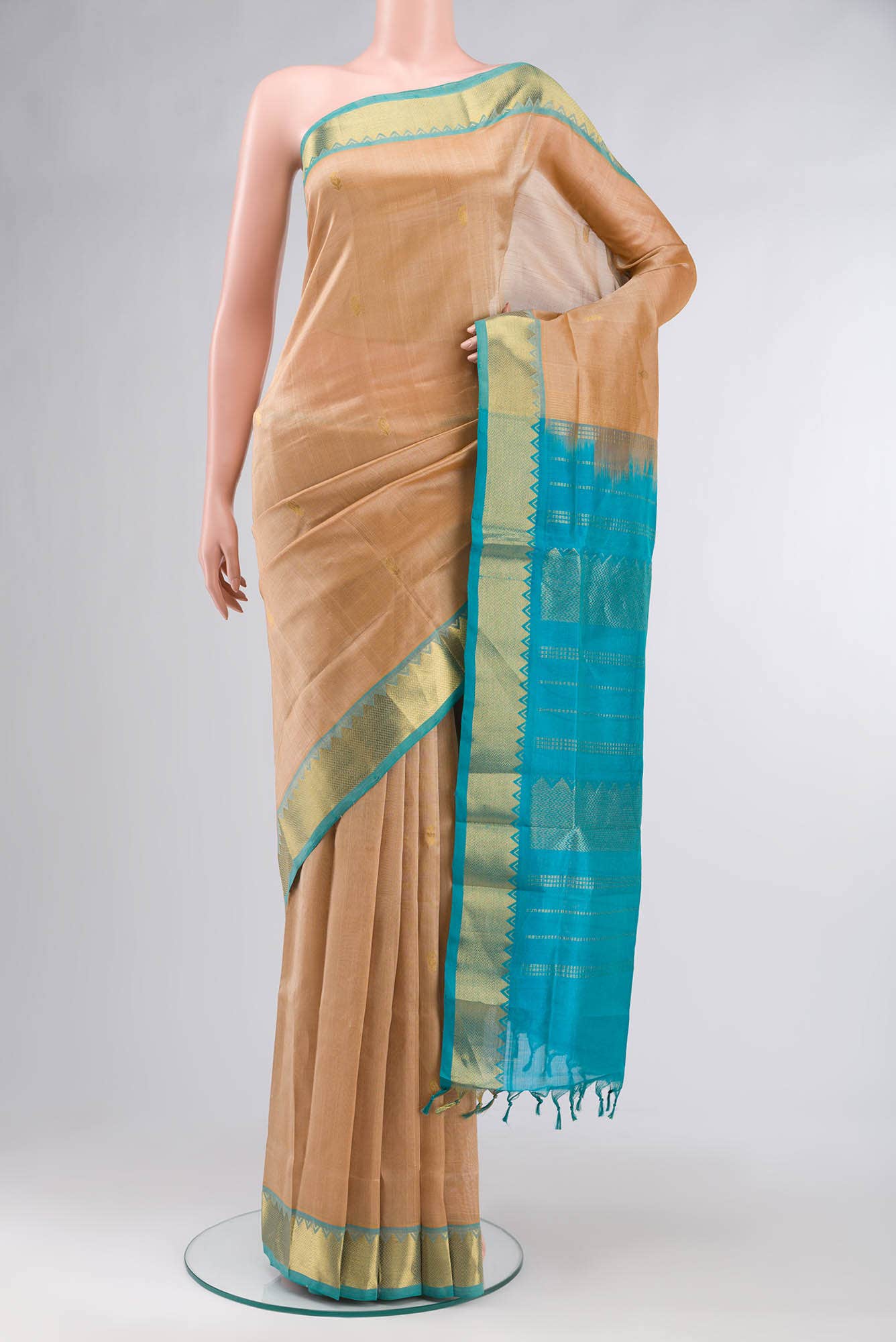 Beige Silk Cotton Saree