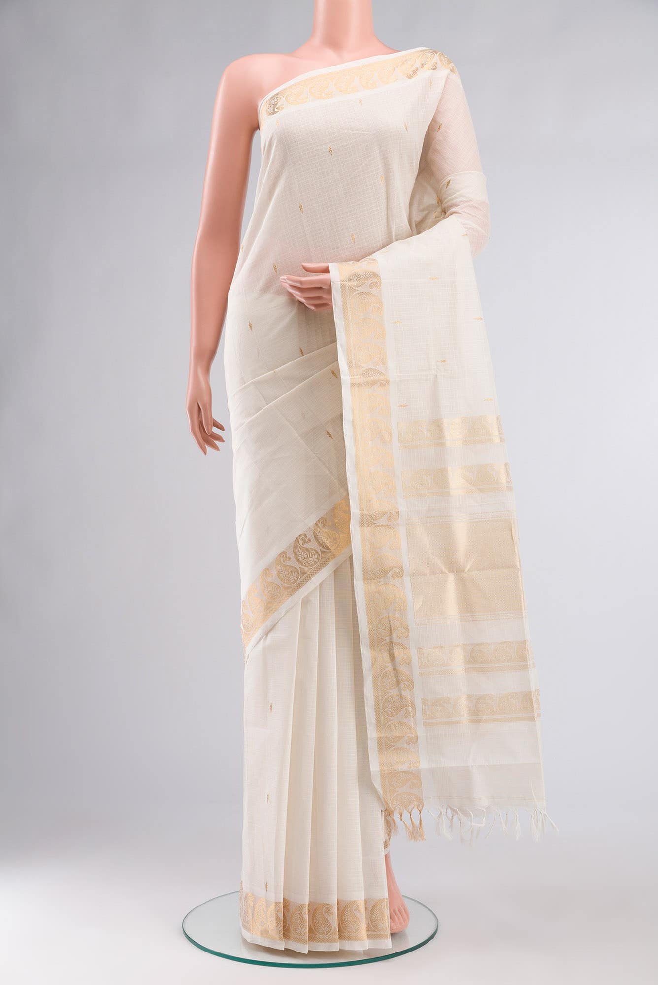 Cream Coimbatore Cotton Saree