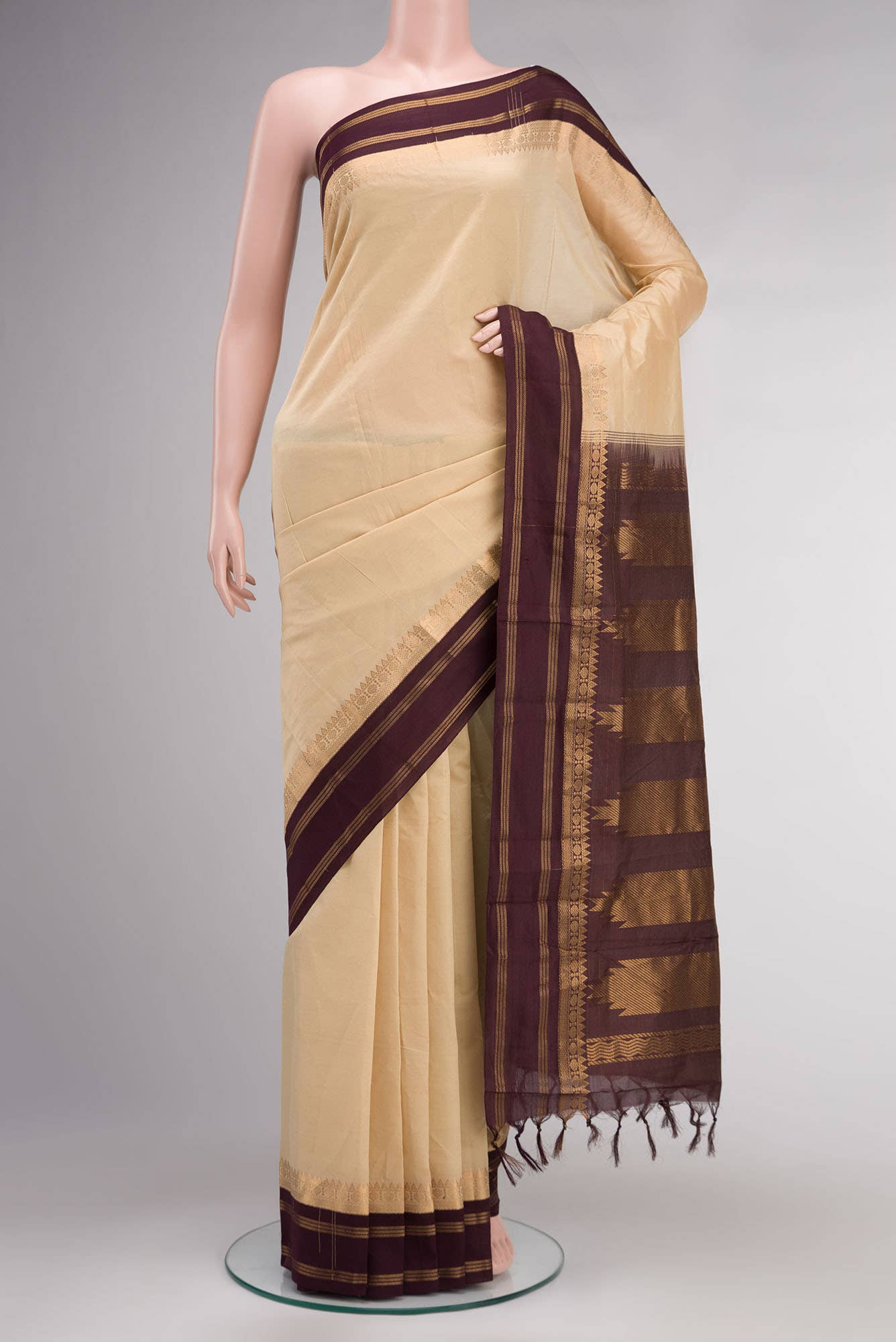 Cream Silk Cotton Saree