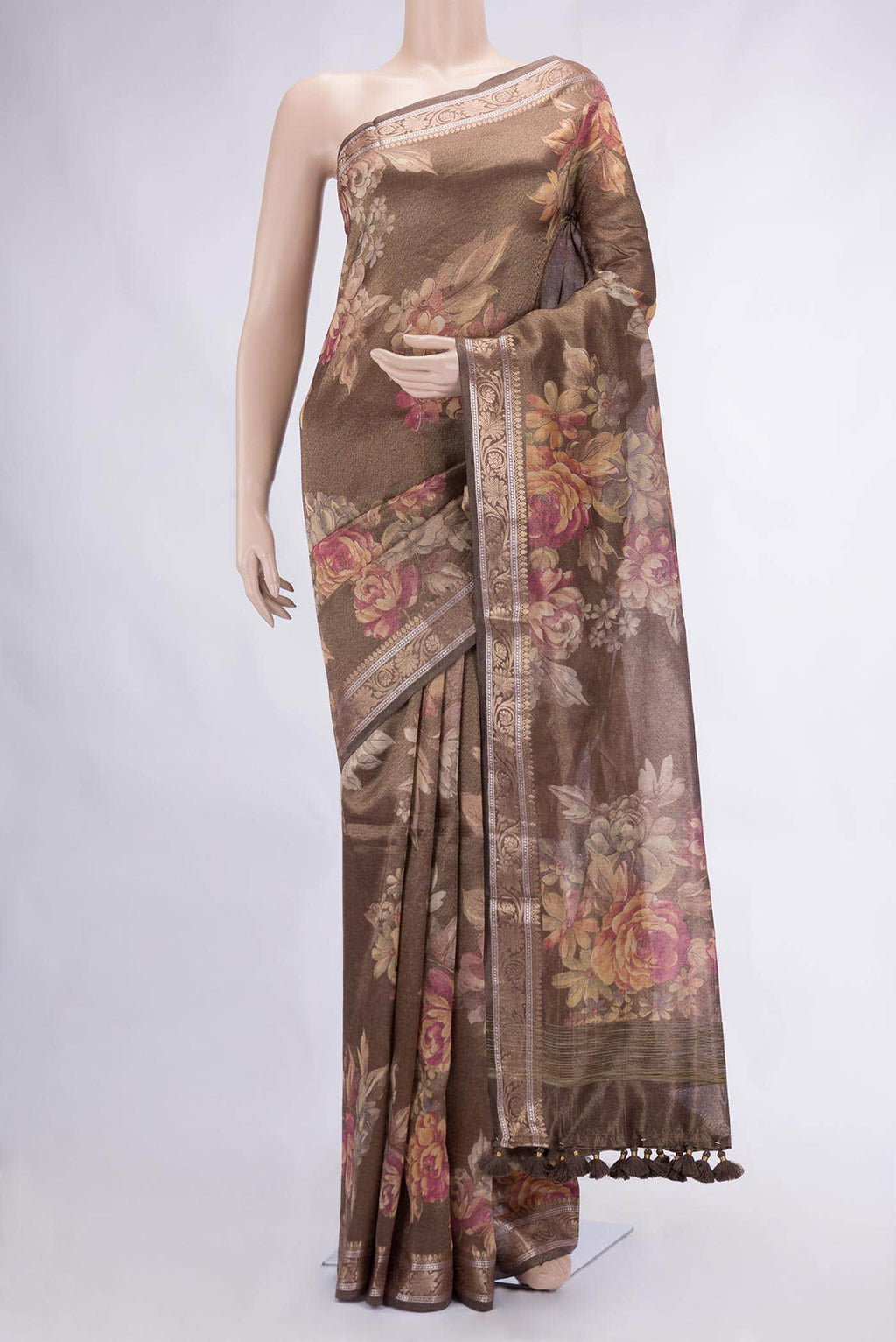Brown Organza Silk Saree