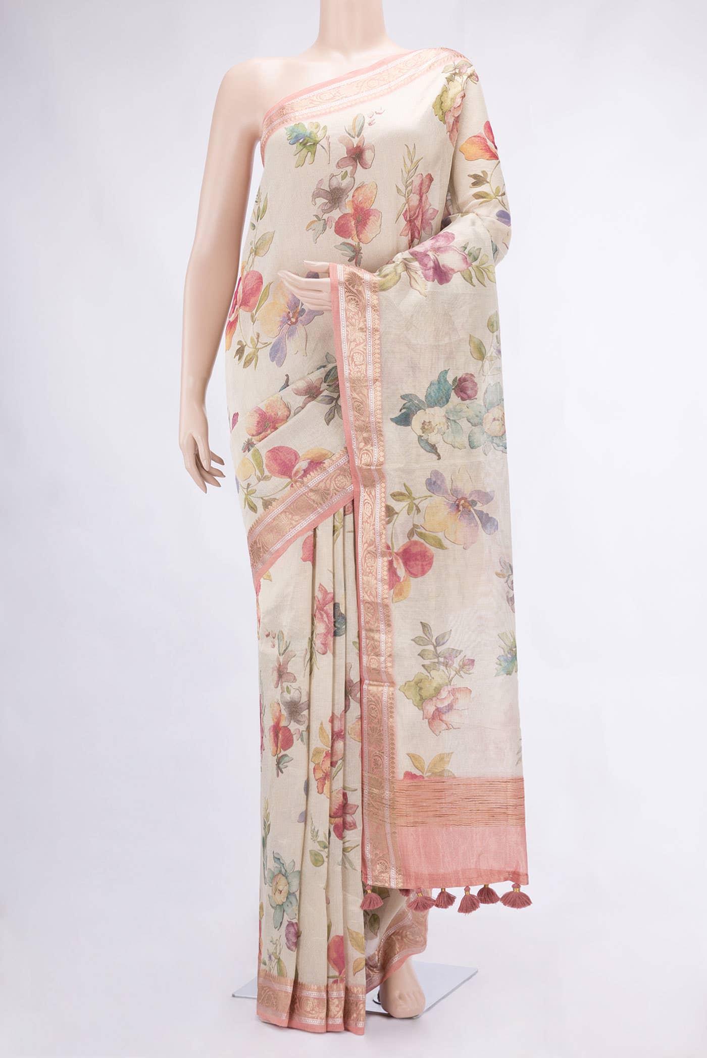 Golden Peach Dual Tone Organza Silk Saree