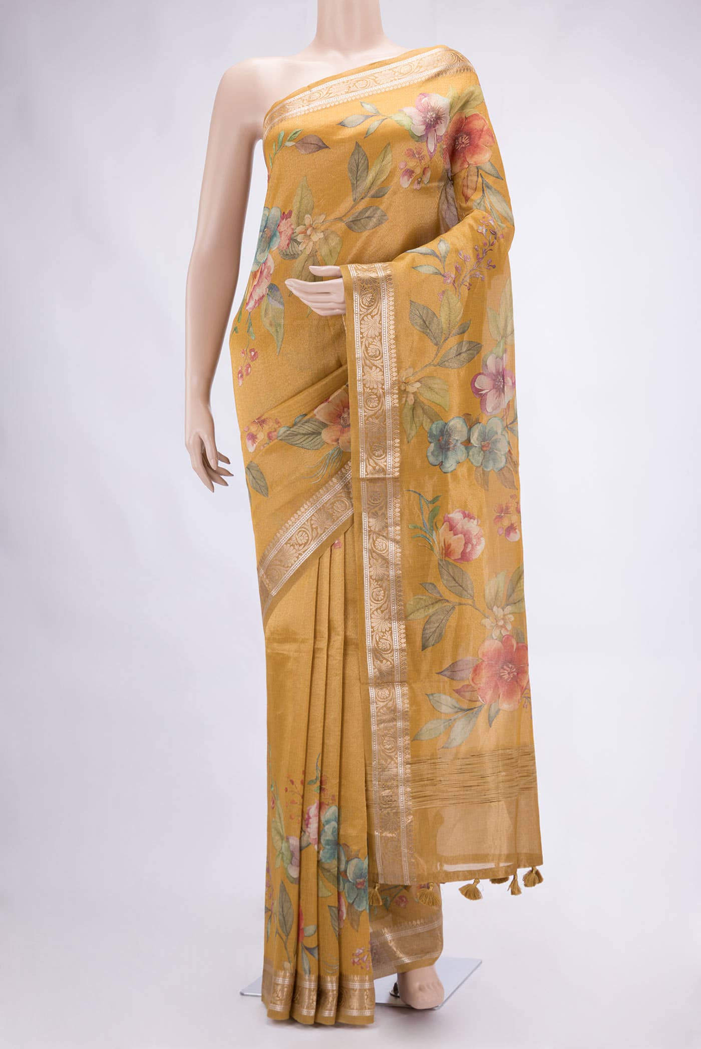 Mustard Dual Tone Organza Silk Saree