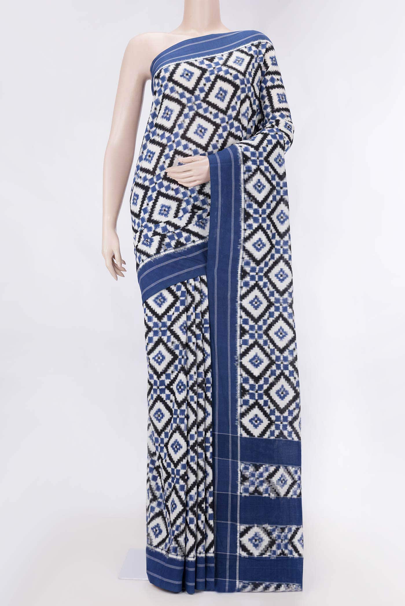 Off White Pochampally Cotton Saree