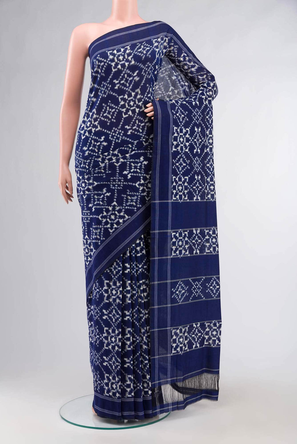 Navy Blue Pochampally Cotton Saree