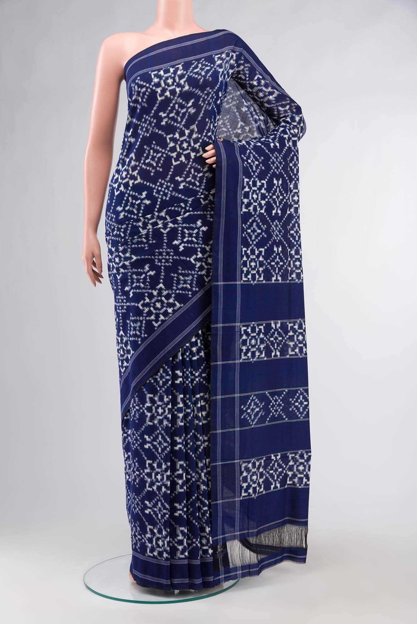 Navy Blue Pochampally Cotton Saree