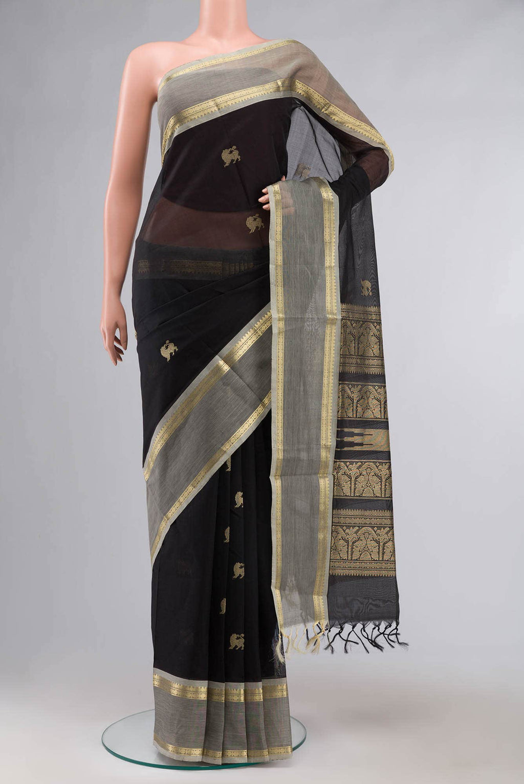 Black Kuppadam Silk Cotton Saree