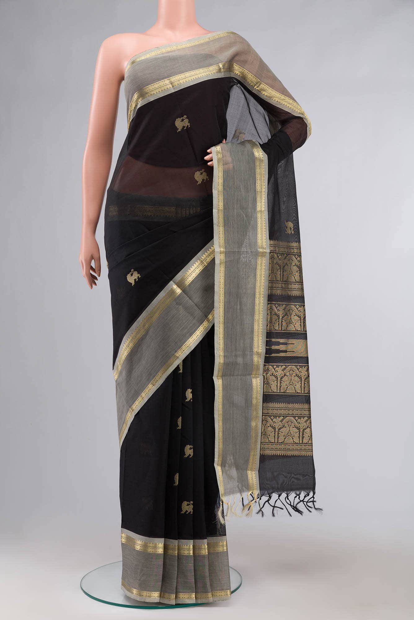 Black Kuppadam Silk Cotton Saree
