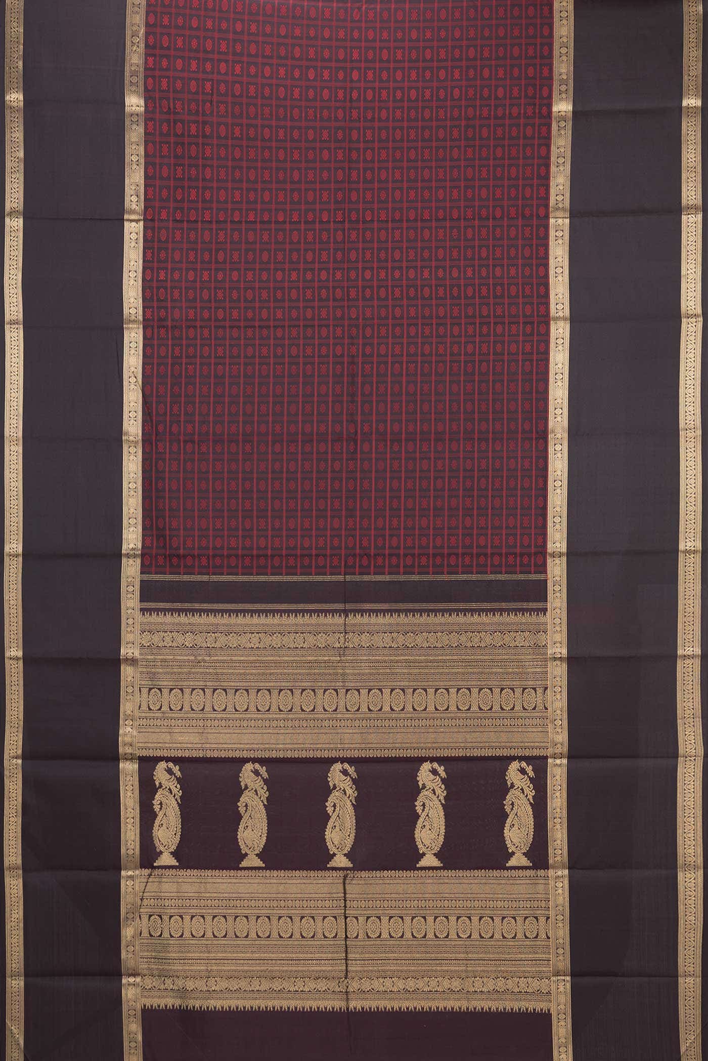 Pure Silk Pure Zari Black Dual Tone Kanchipuram Saree
