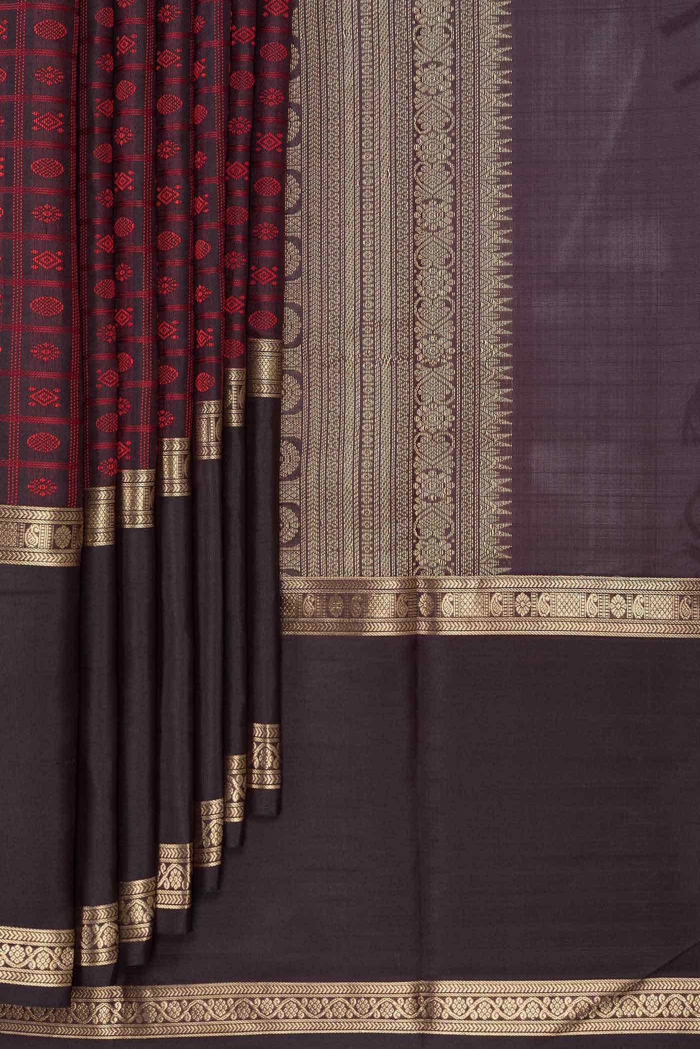 Pure Silk Pure Zari Black Dual Tone Kanchipuram Saree