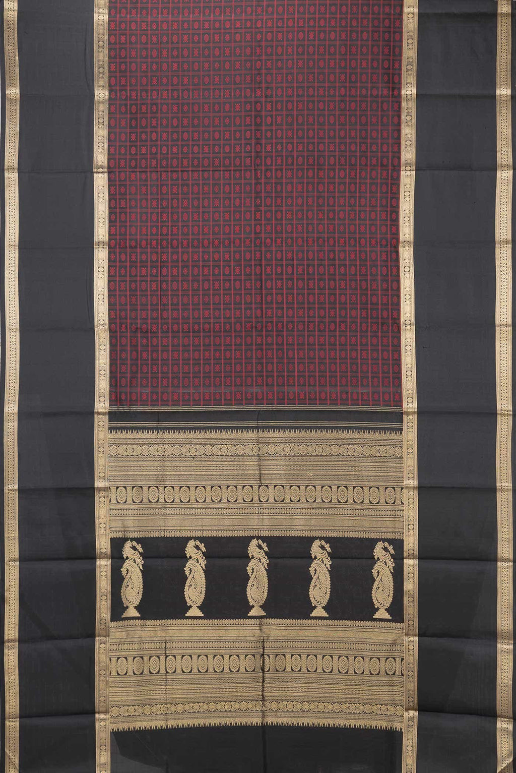 Pure Silk Pure Zari Black Dual Tone Kanchipuram Saree