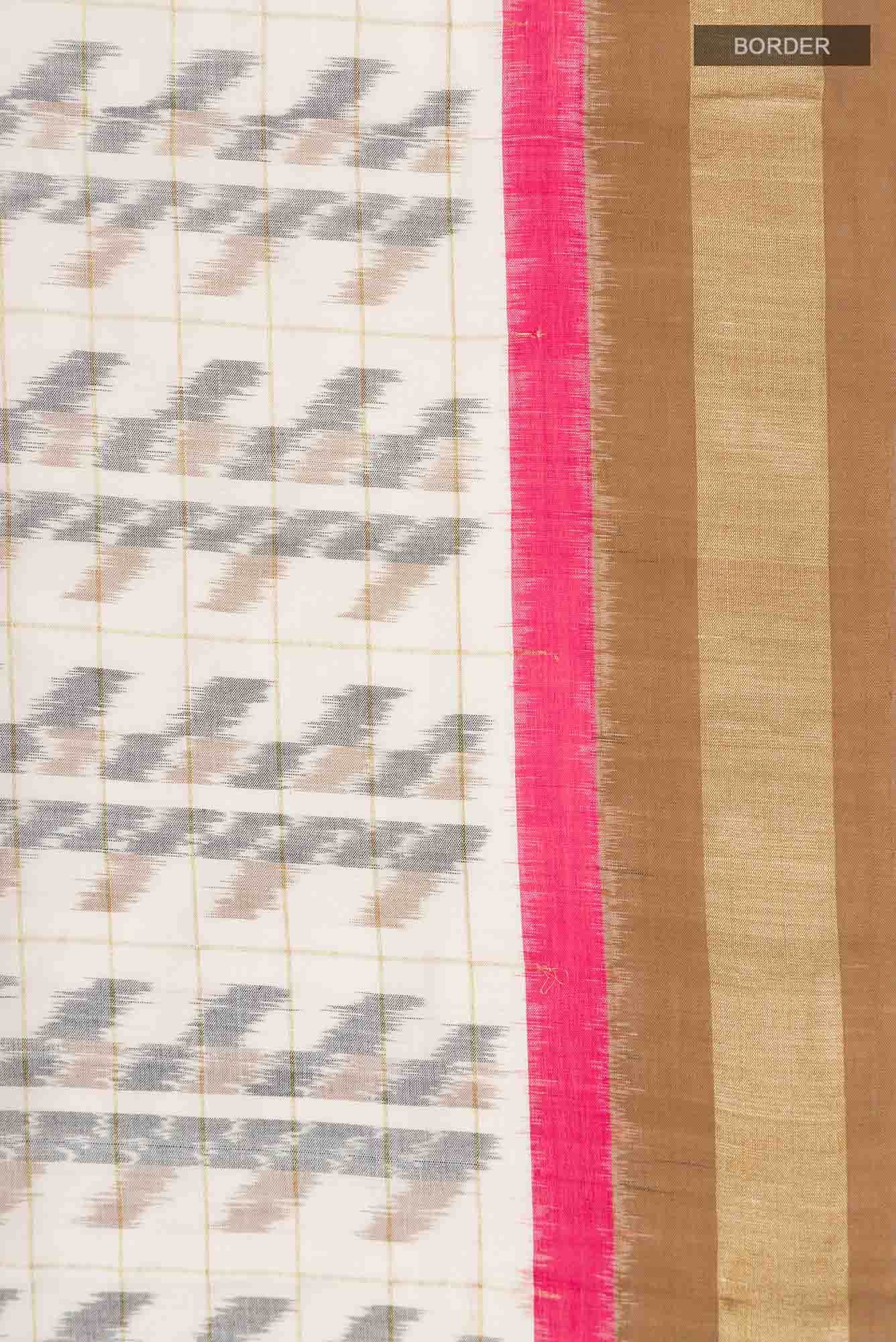 Off White Pochampally Cotton Saree