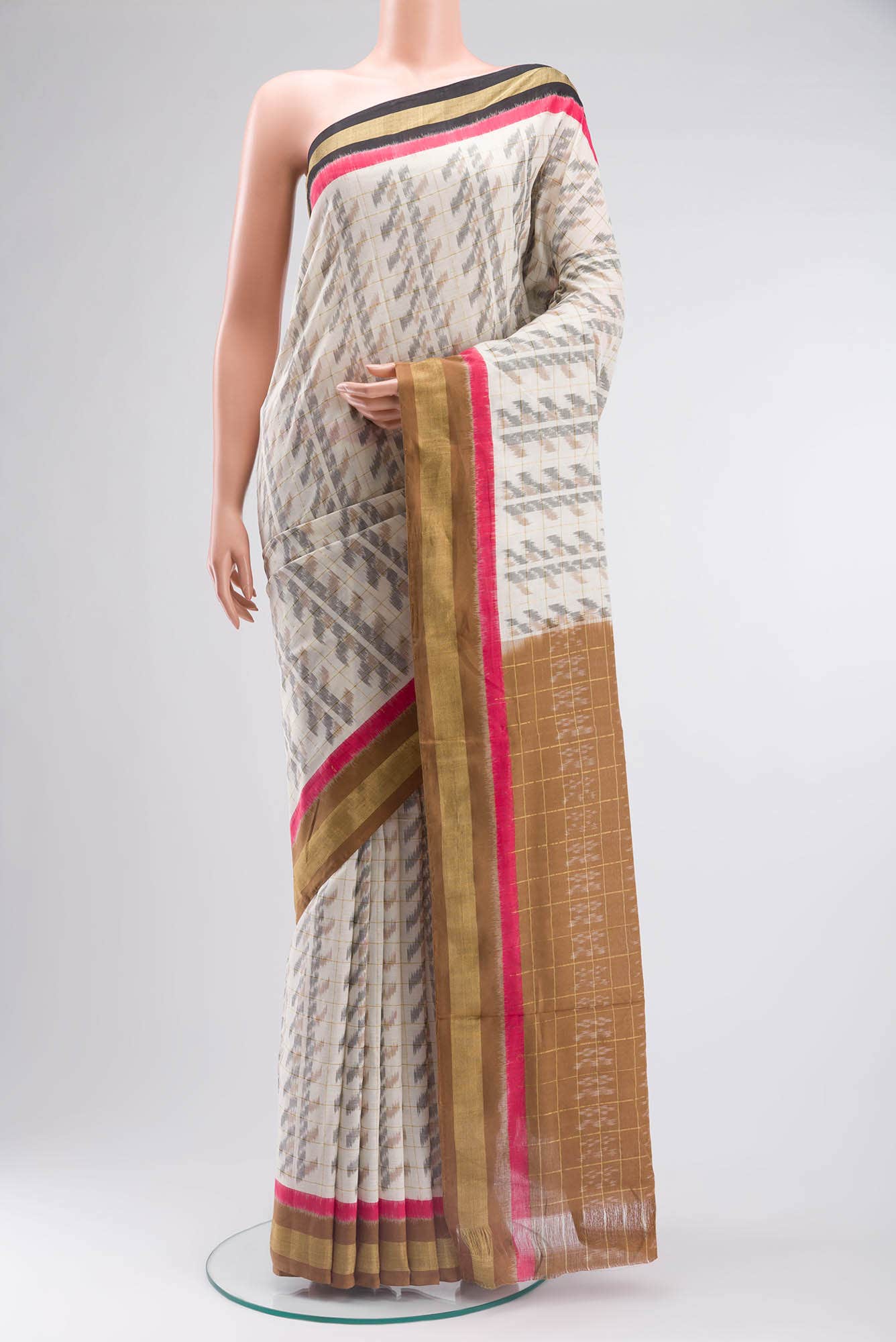 Off White Pochampally Cotton Saree