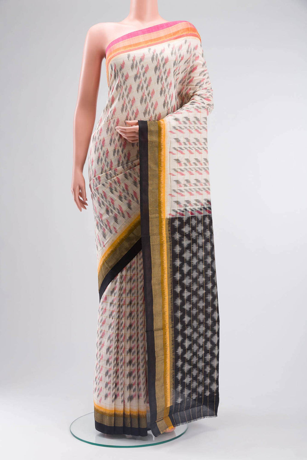 Off White Pochampally Cotton Saree