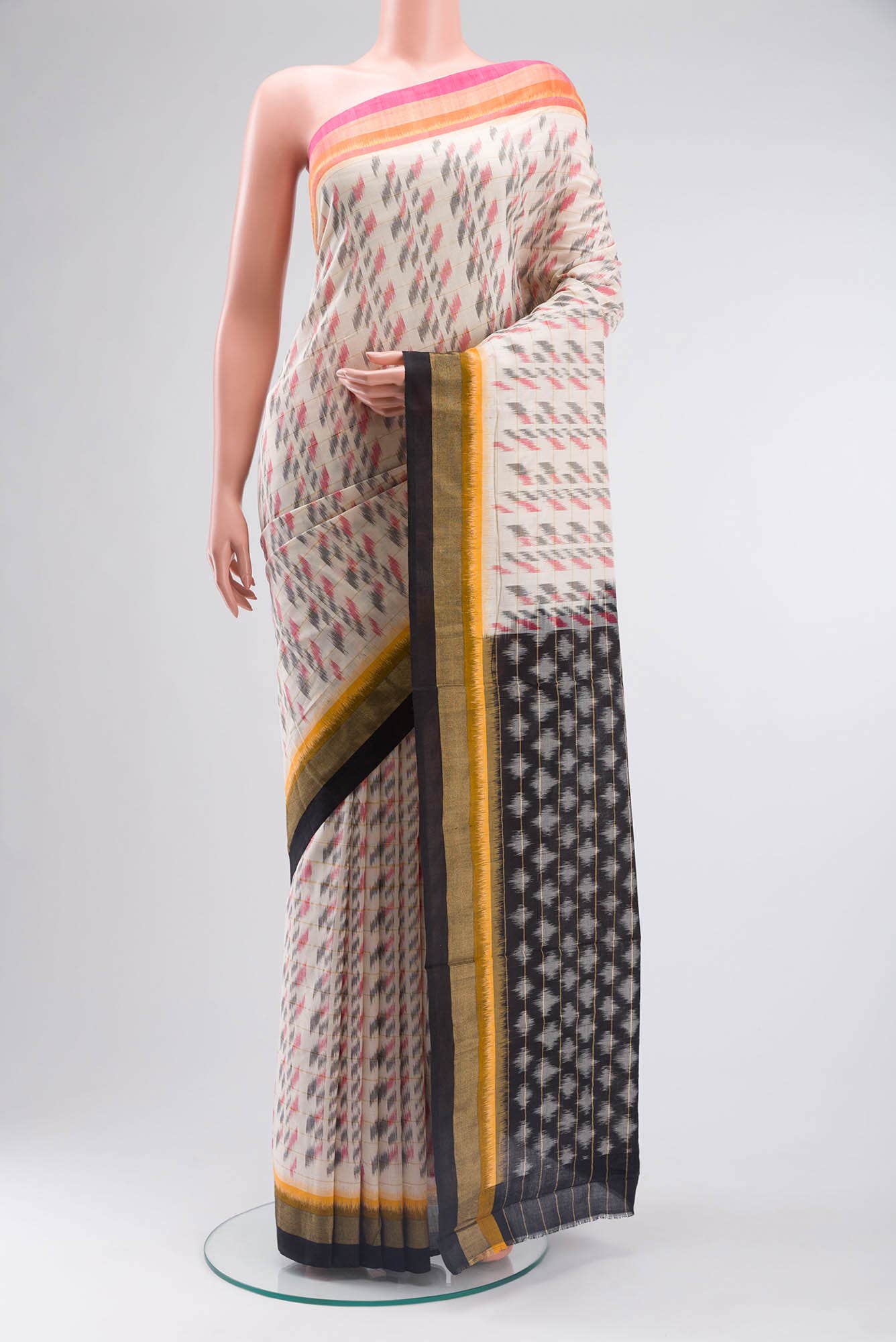 Off White Pochampally Cotton Saree